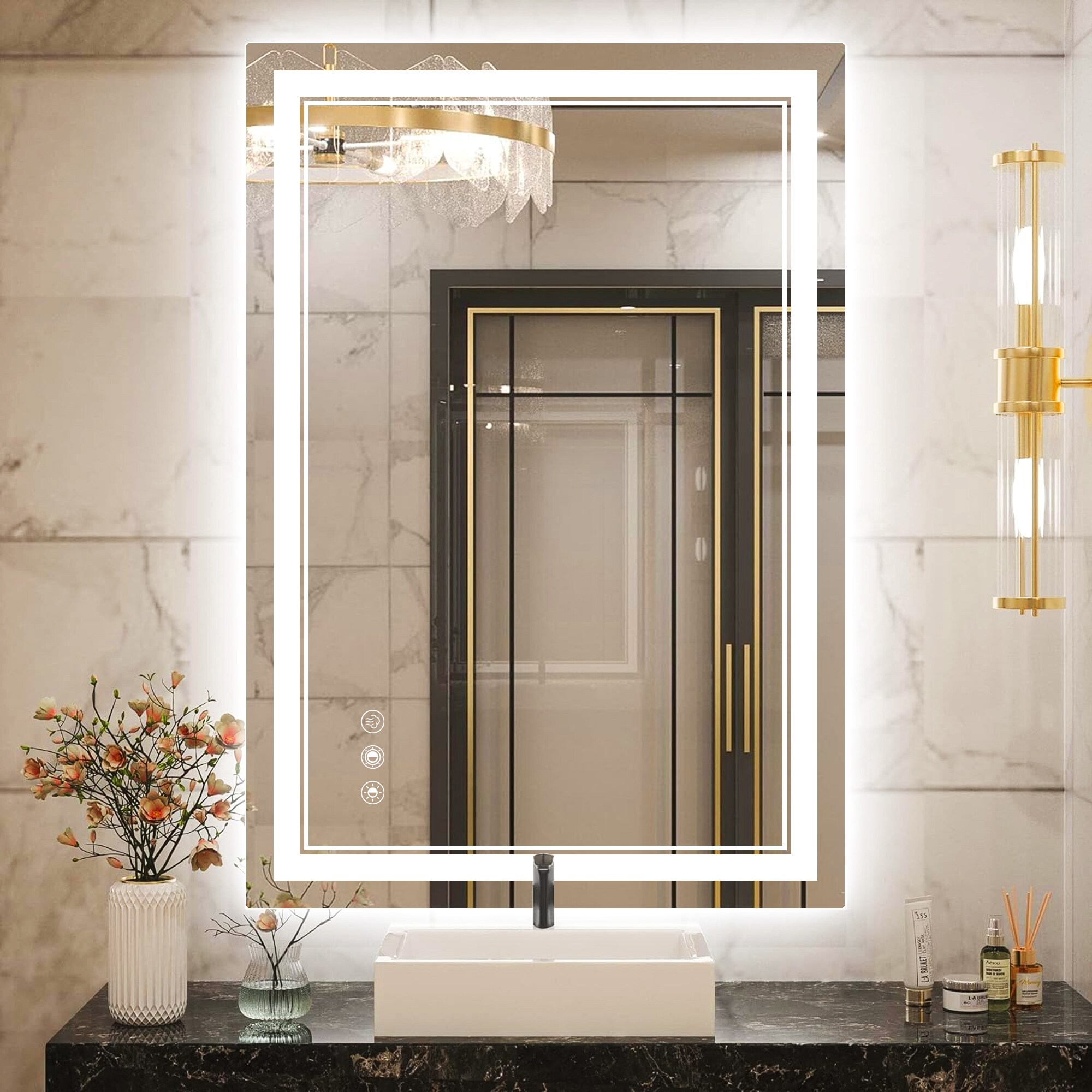 Bybafun YD5100014 40-Inches x 24-Inches Polished Frameless Rectangle Dimmable Lighted Fog Free Bathroom Vanity Mirror ( Silver )