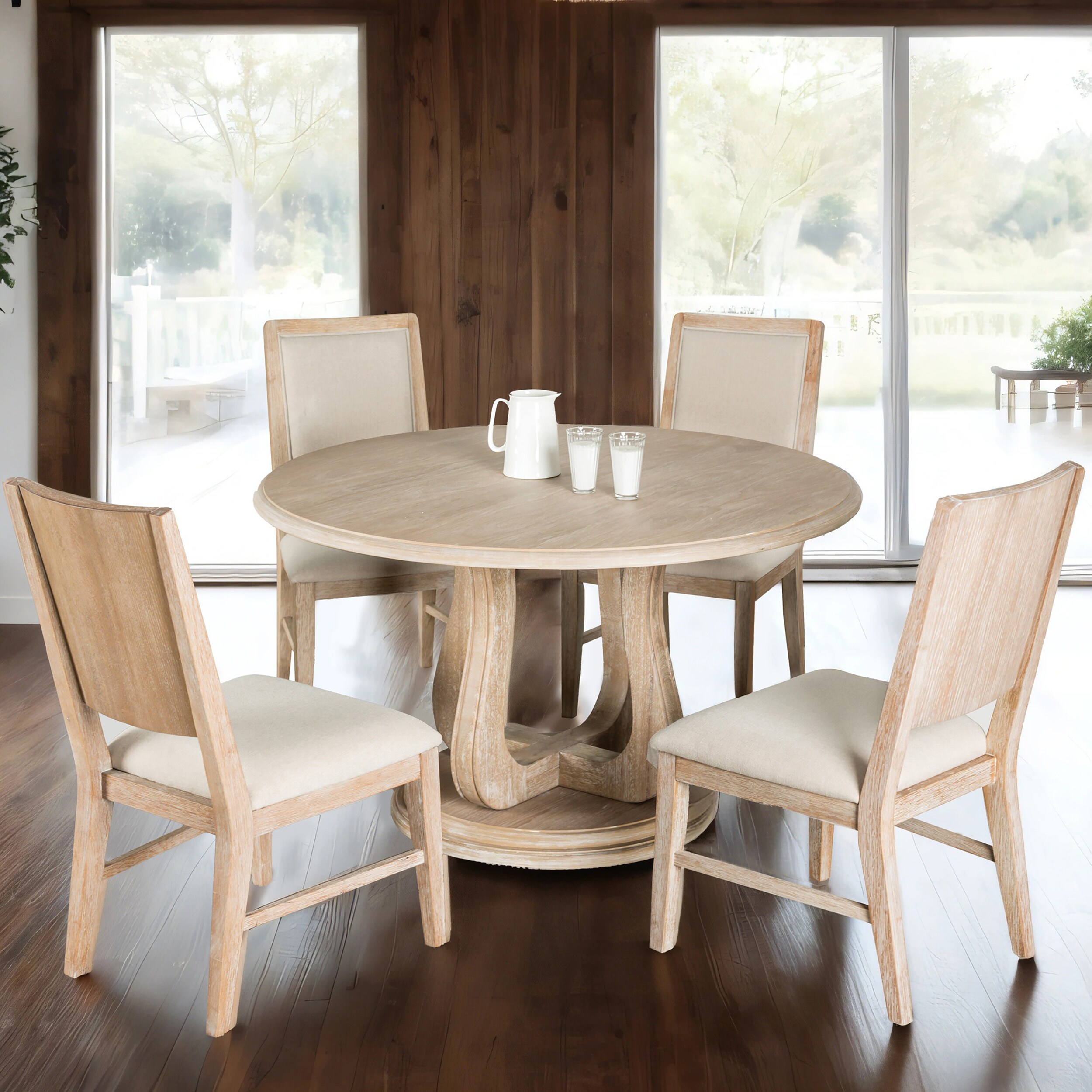 Furniture of America IDFN3601NTRT5PC Espica Distressed Natural Transitional Dining Room Set with Round Table ( Seats 4 )