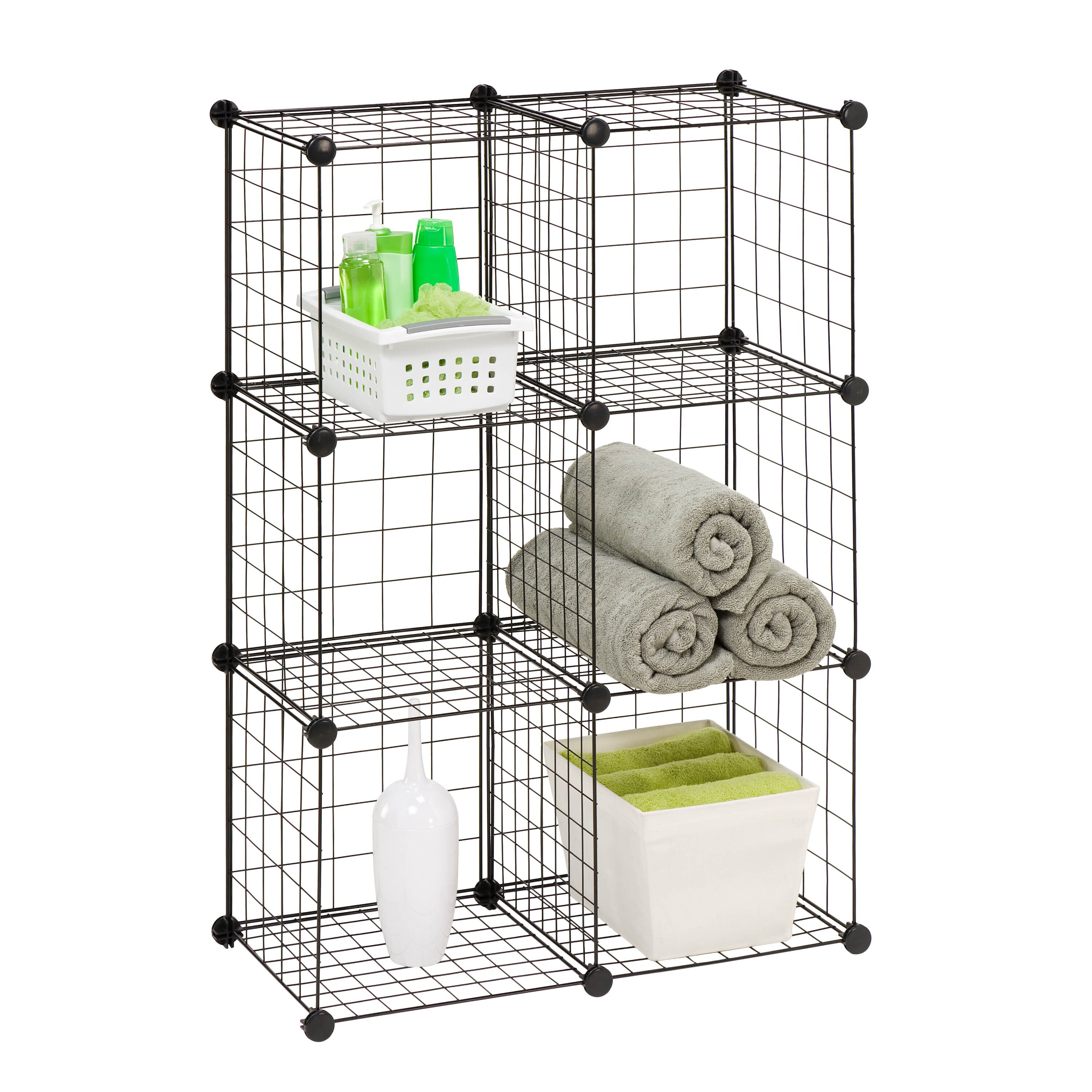 Modular Black Steel Mesh 6-Cube Organizer Set