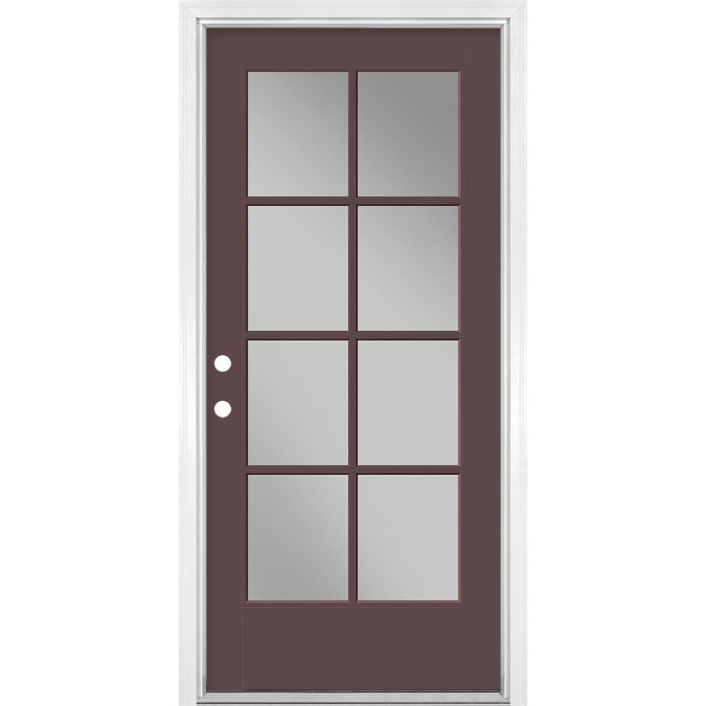 Masonite 1524404 36-in x 80-in x 4-9/16-in Fiberglass Full lite Right-hand inswing Currant Painted Prehung Front Door with Brickmould Insulating core