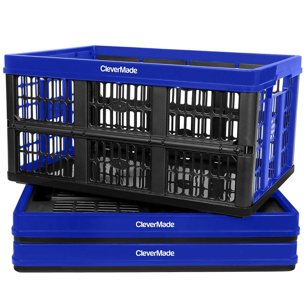 CleverMade 3-Pack 14.6-in W x 2.8-in H x 20.9-in D Royal Blue Plastic  Collapsible Stackable Milk Crate at