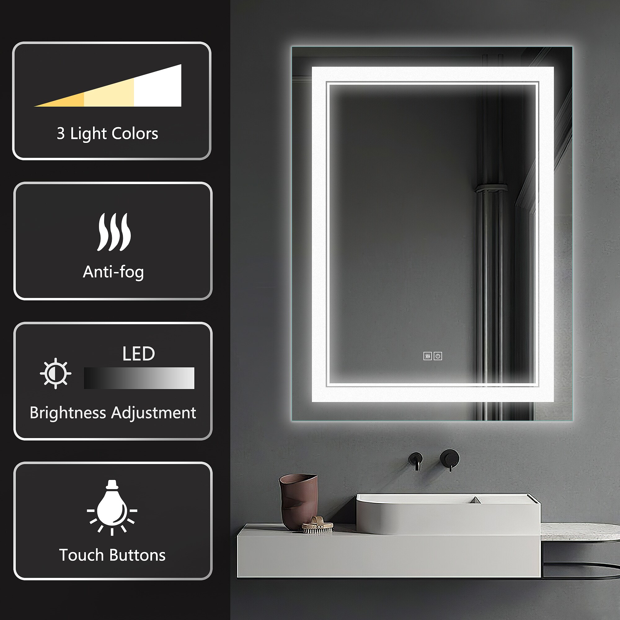 NeuType 24-in x 32-in Frameless Dimmable Lighted Fog Free Bathroom ...