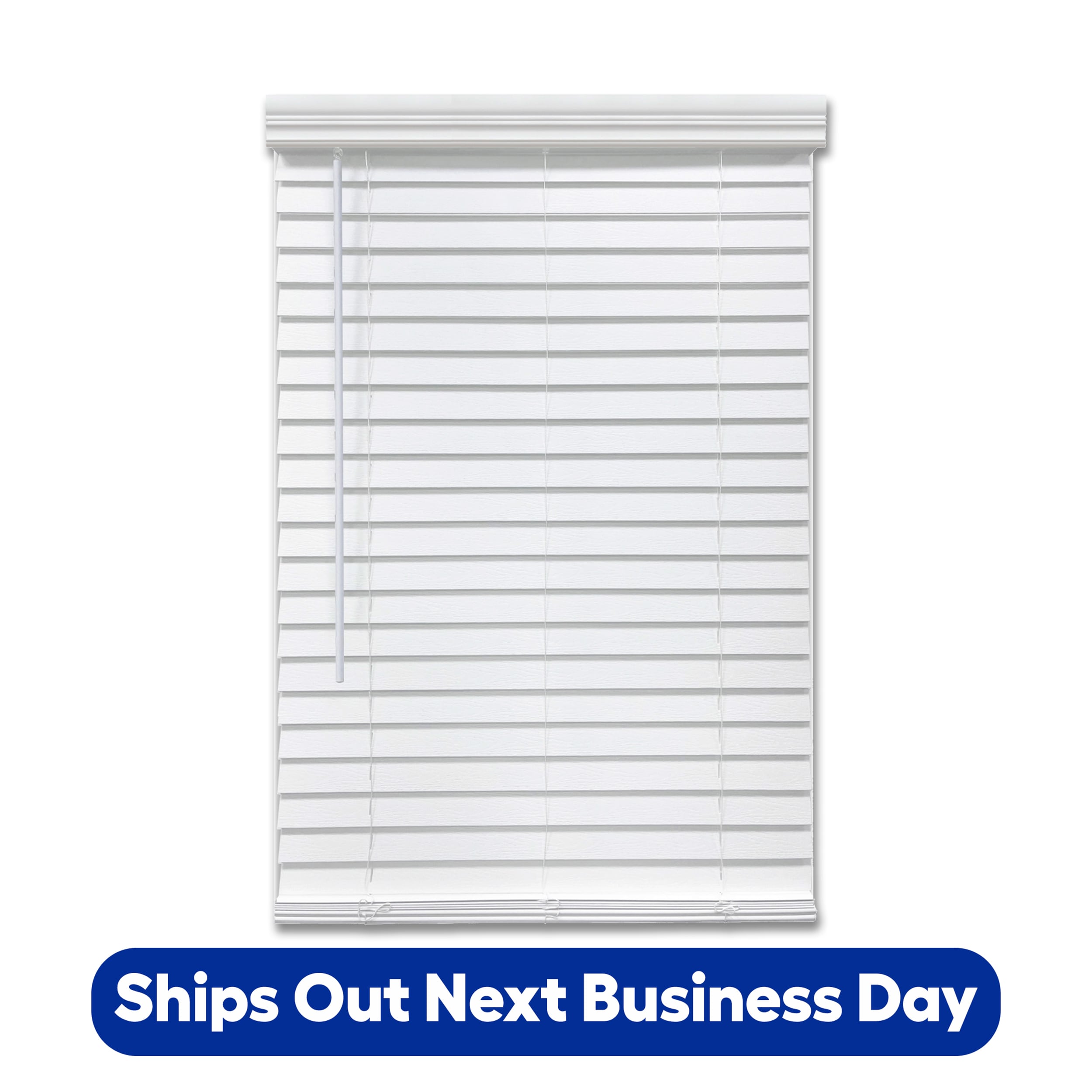 Cordless Faux Wood 2-in Slat Width 33.25-in x 48-in Cordless White Faux wood Room darkening Horizontal blinds