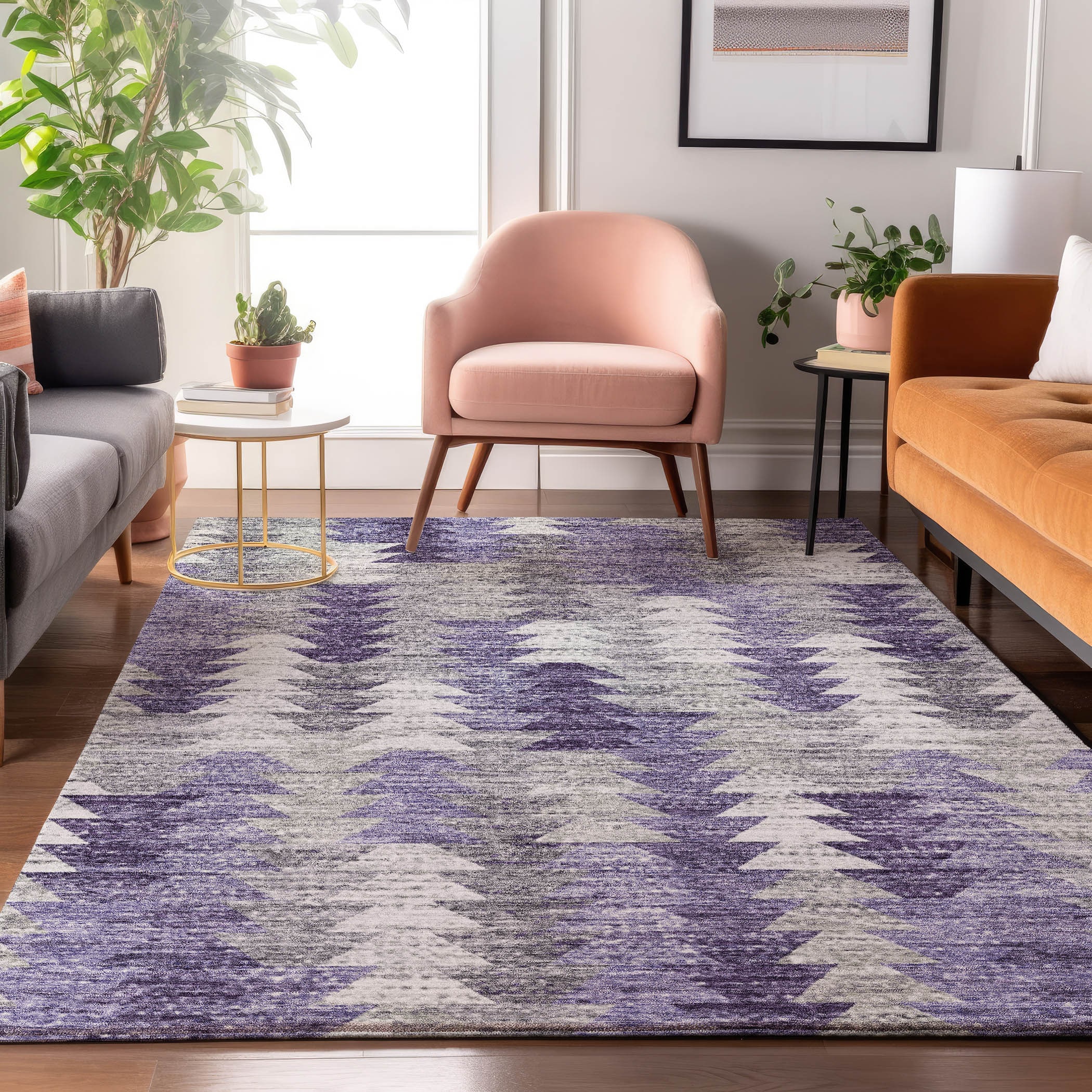 Addison Rugs AMF632PP8X10 Mayfield AMF632PP 8 x 10 (ft) Loomed Polyester Purple Rectangular Indoor Geometric Machine washable Area rug