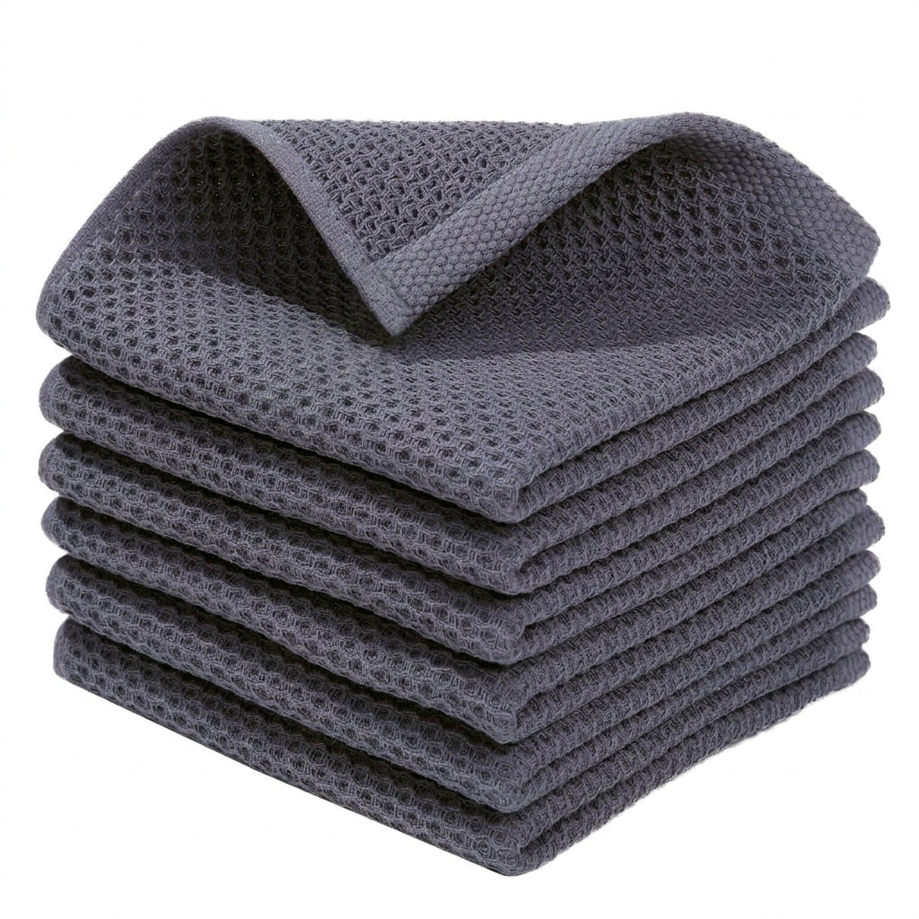 Phyfalip  100 percent cotton waffle weave kitchen dish cloths ultra soft absorbent quick drying towels 12 x 12 inch 6 pack dark grey lightweight