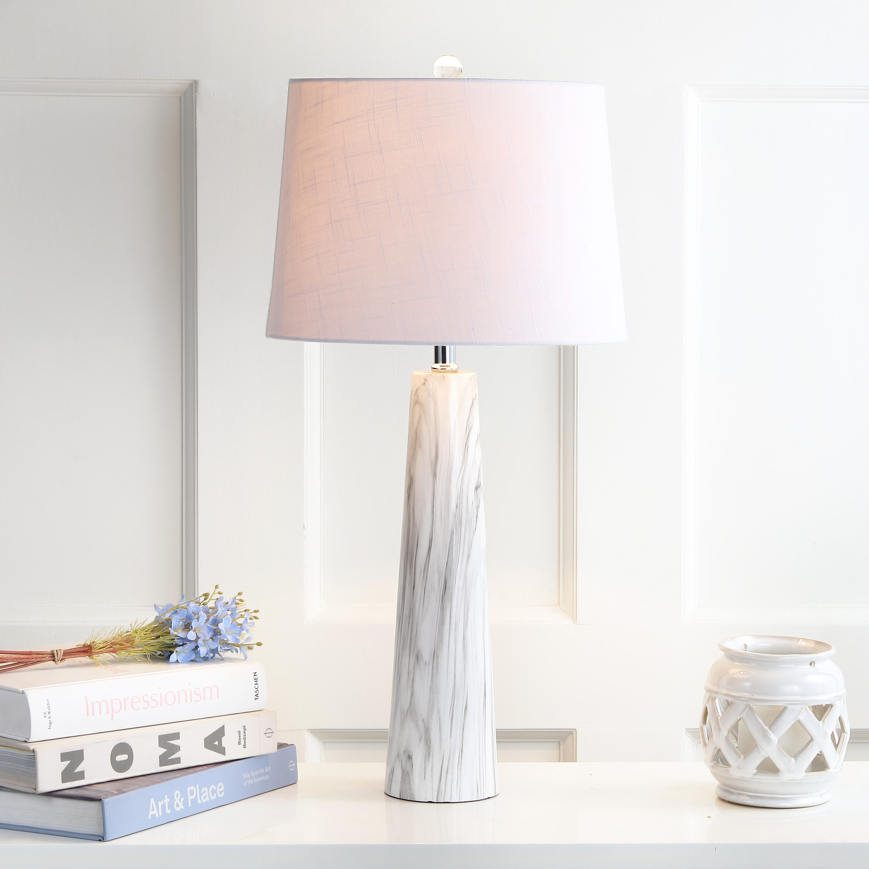 JONATHAN  Y JYL1002A Bradley Resin Modern/Glam 29-in Chrome LED Incandescent Rotary socket Table Lamp with Linen Shade