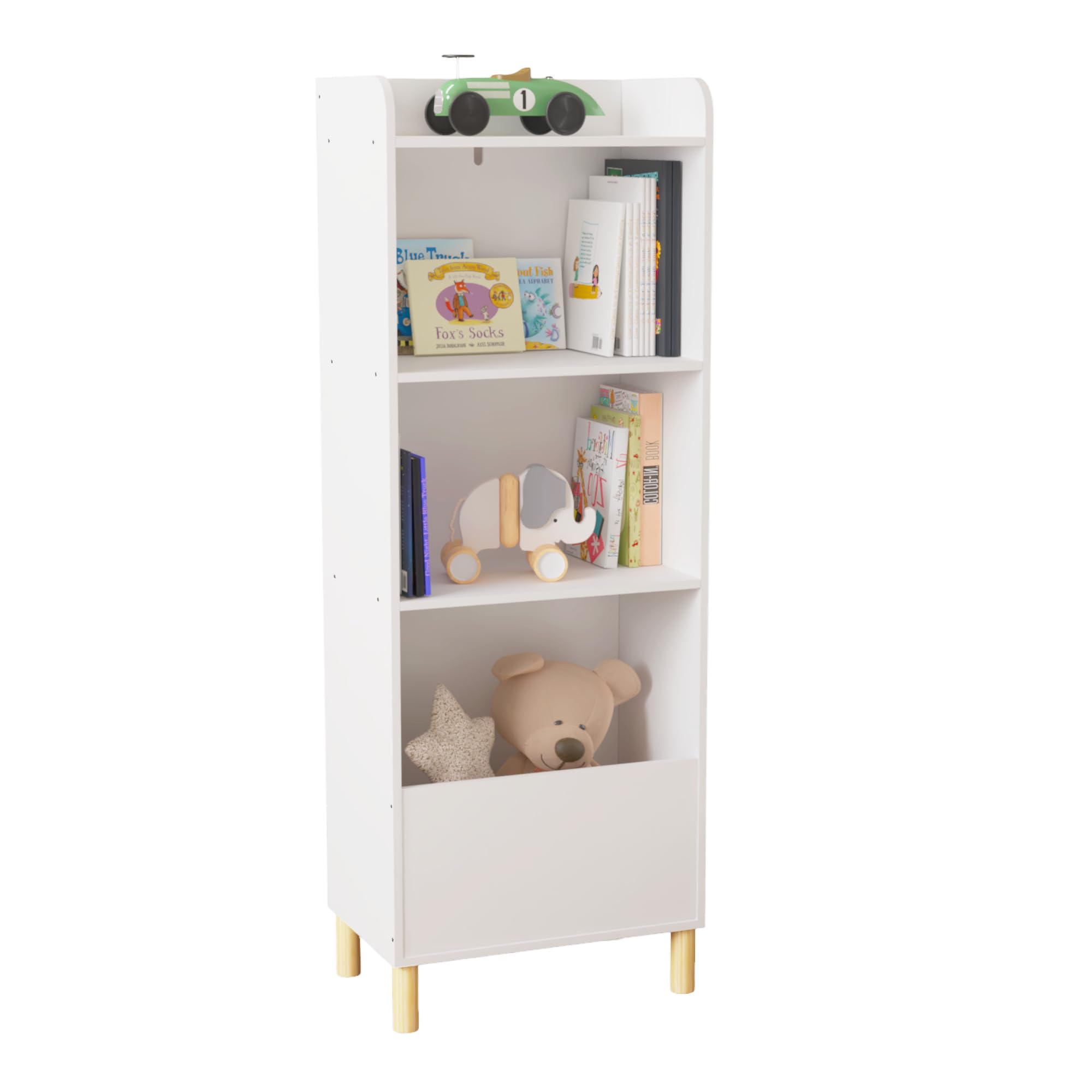 Garvee - White MDF Tall Kids 4 Tier Bookcase Toy Storage Cabinet Open Display Bookshelf For Nurse...