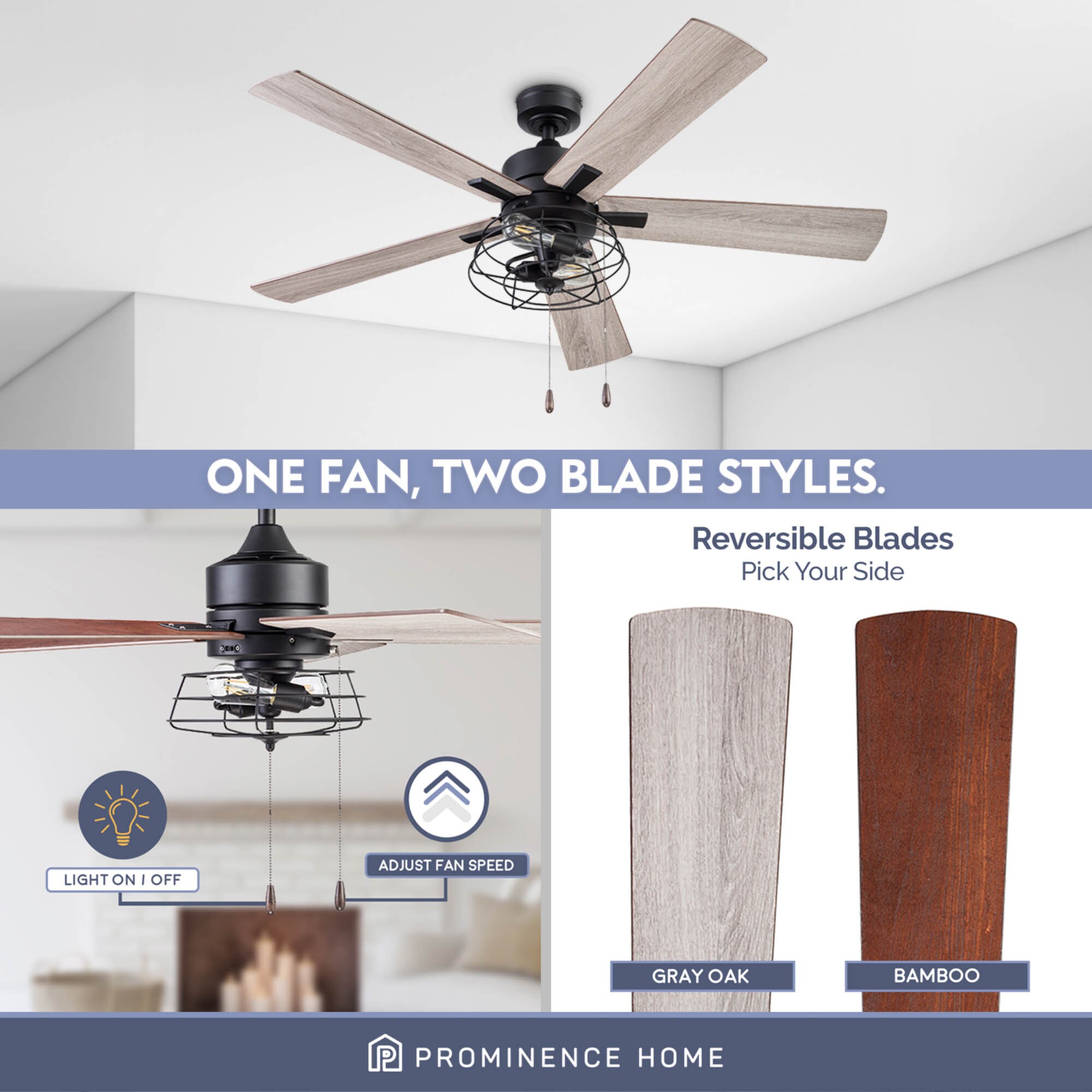Marshall 52" Matte Black Industrial Ceiling Fan with Gray Oak Blades