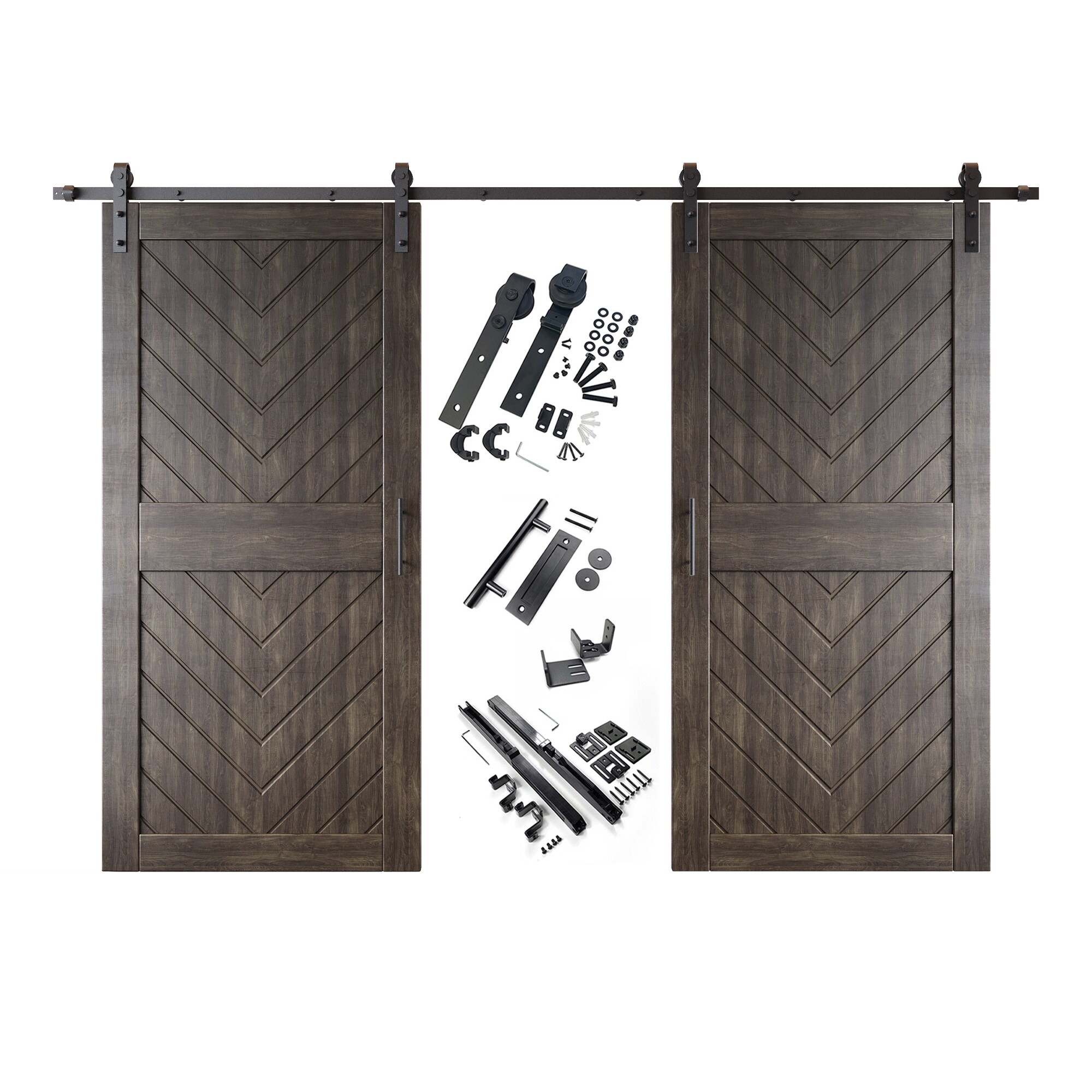 HOMACER YT2H132C-JT3-3284-EB 32-in x 84-in Ebony Herringbone Pine Wood Solid core Double Barn Door (Hardware Included)