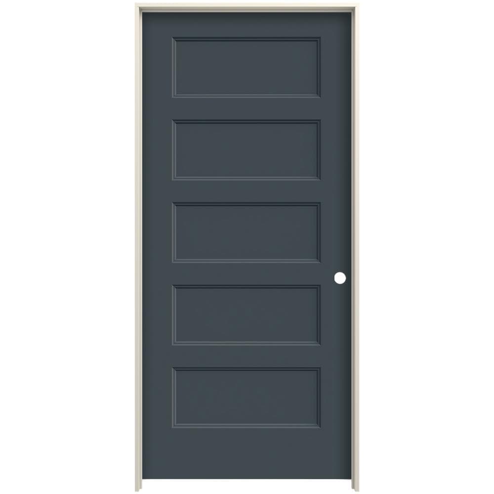 JELD-WEN LOWOLJW226200364 28-in x 80-in Slate Solid Core 5-panel Equal Left Hand Smooth Prefinished Molded Composite Flat Jamb Single Prehung Interior Door