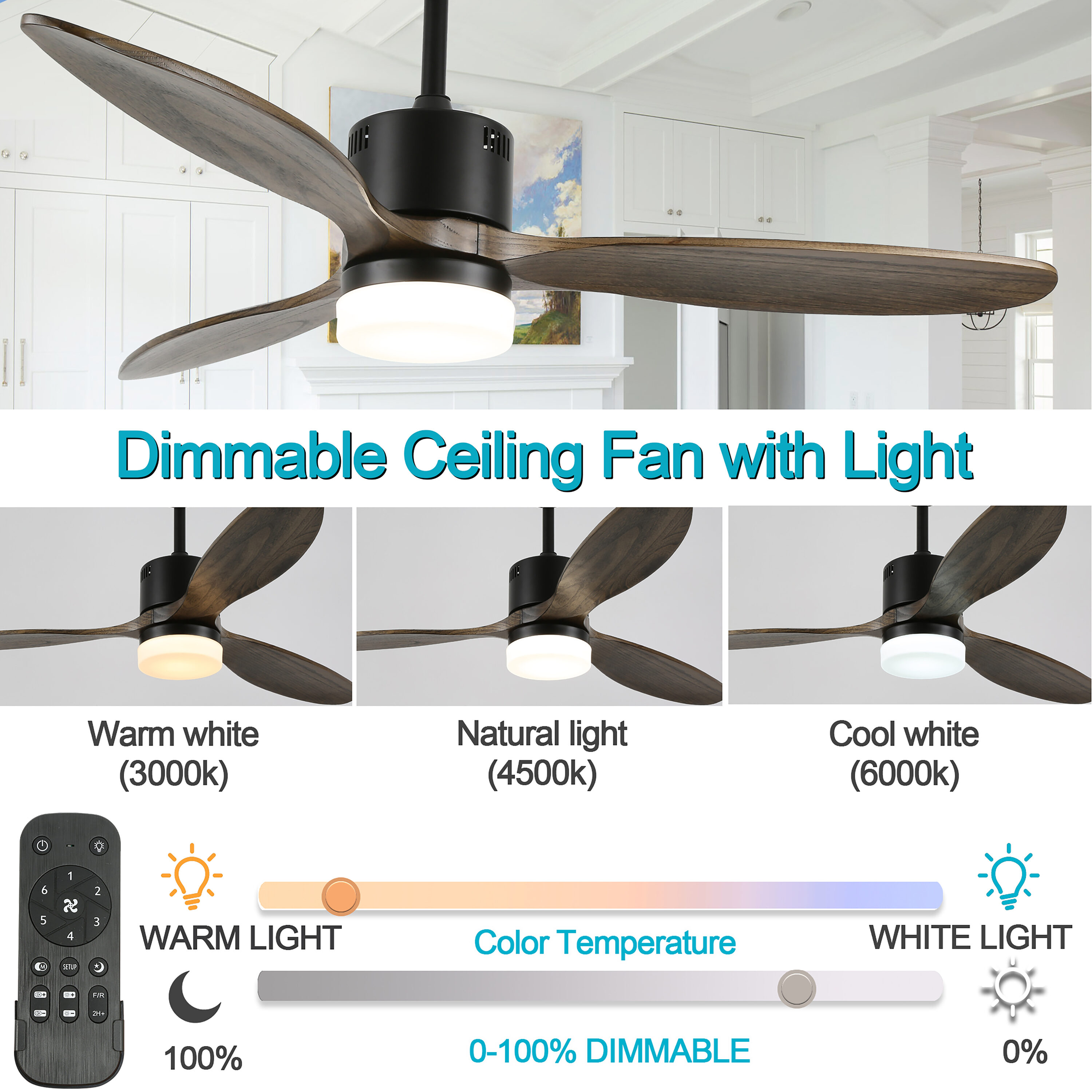 Bella Depot Ceiling Fan 52-in Black Color-changing Indoor Ceiling Fan ...