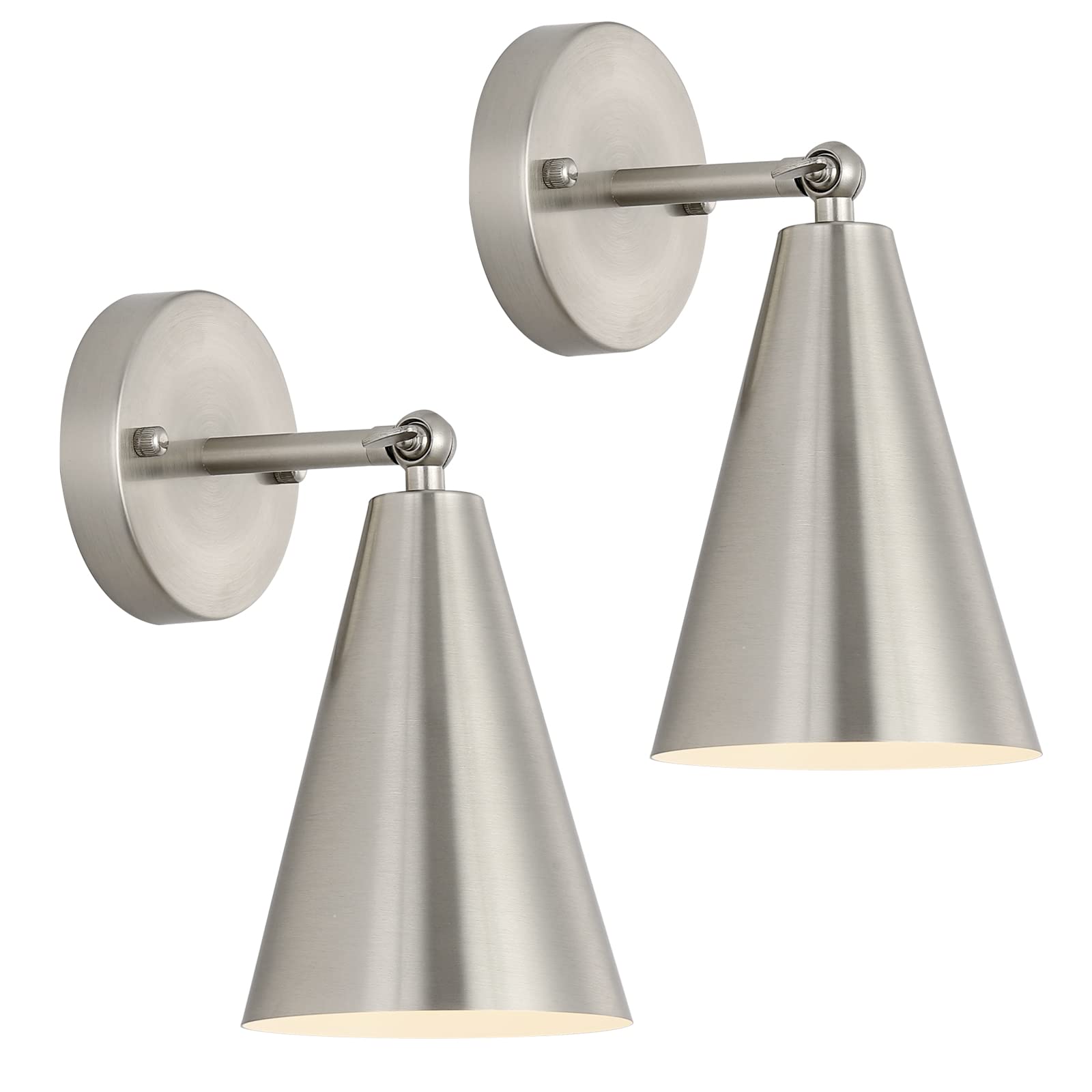 Aoibox  Brushed Nickel Adjustable Wall Sconce Set of 2 with Cone Metal Shade Hardwired E26 Indoor Lamp Light