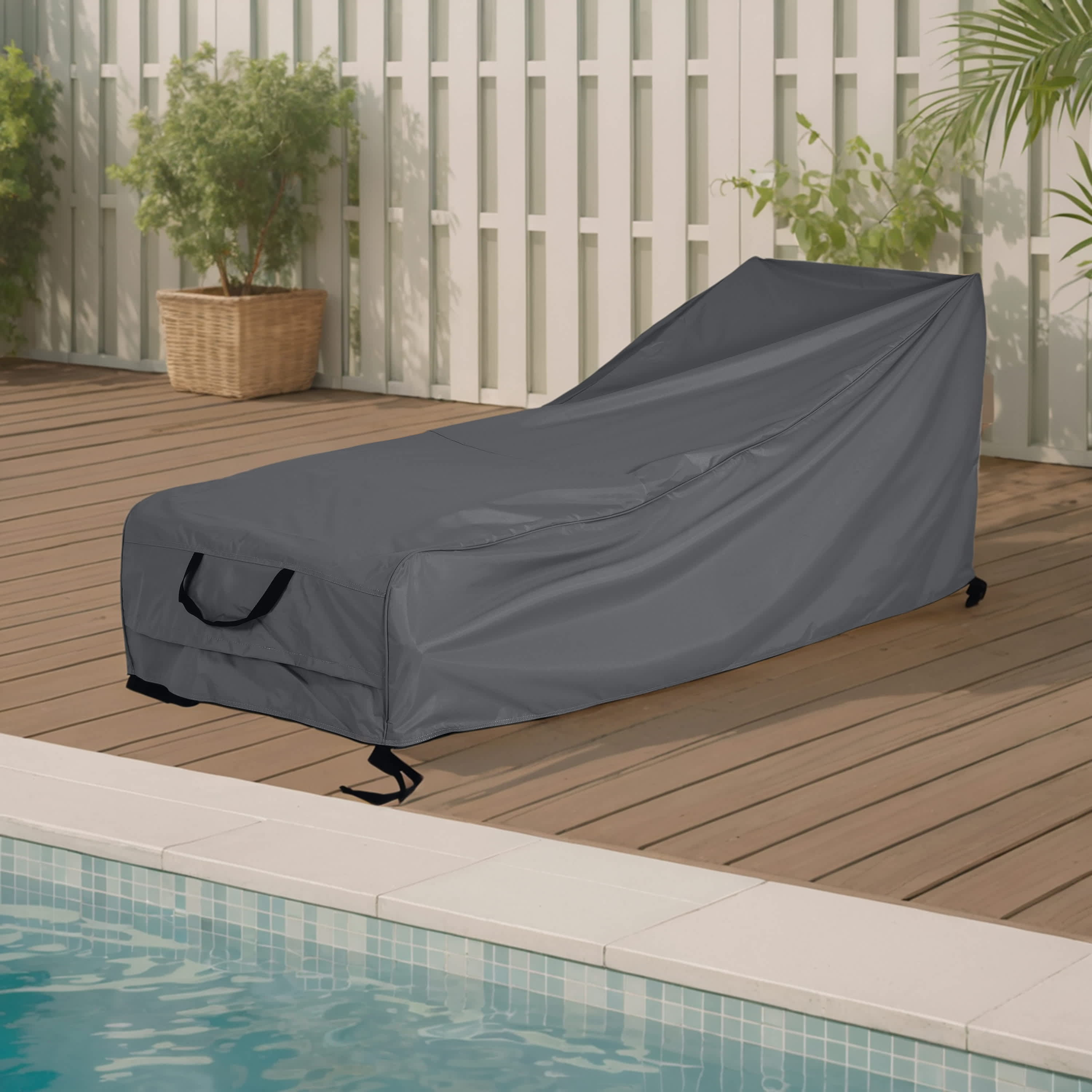 Vynxaria LESX3828DJPFCCV008  Shield Outdoor Slope Chaise Lounge Cover Water Resistant UV Protection Ventilated Furniture Cover for Patio Garden Dark Gray