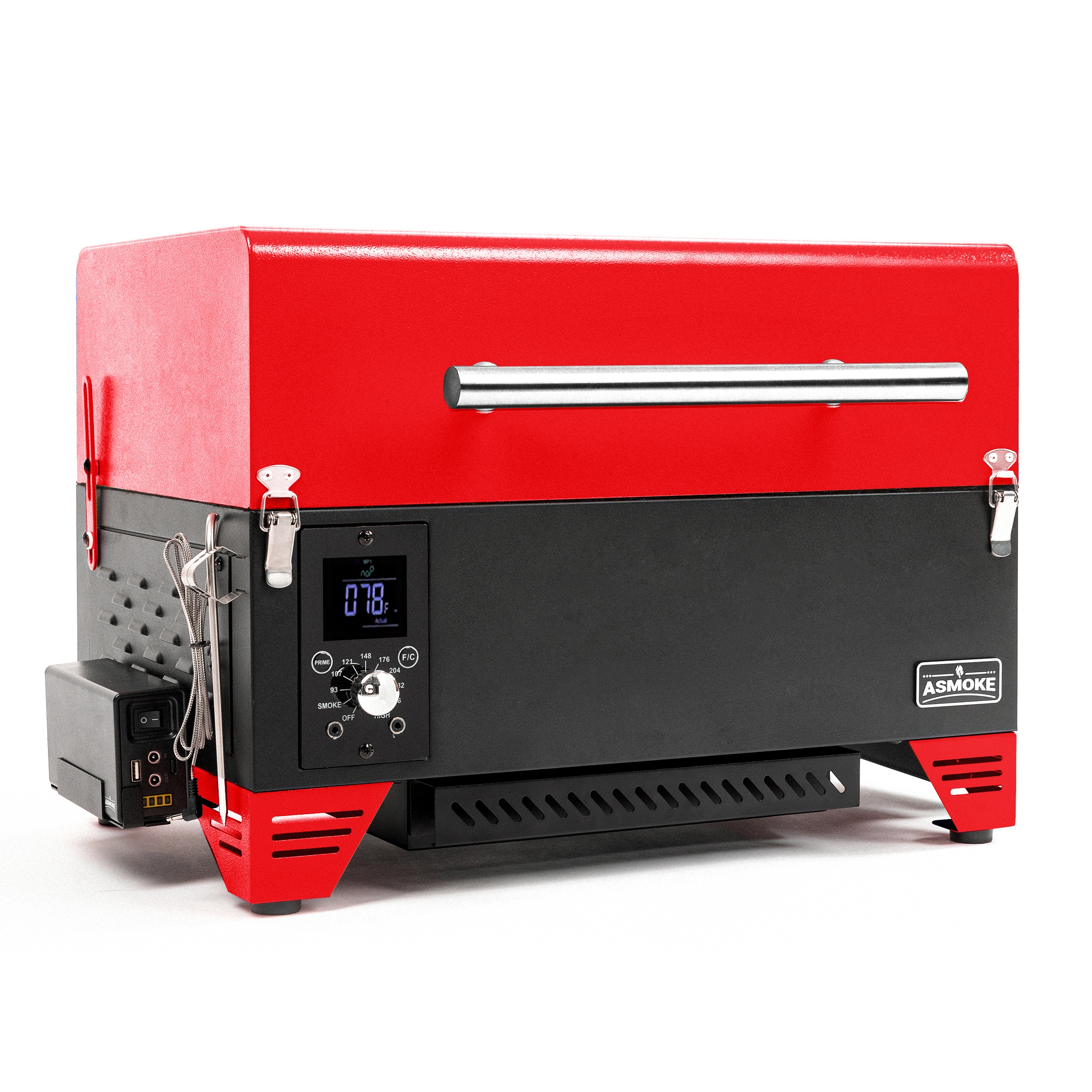 ASMOKE AS350DC-RED Battery/Plug-in 256-Sq. Inches Red Pellet Grill