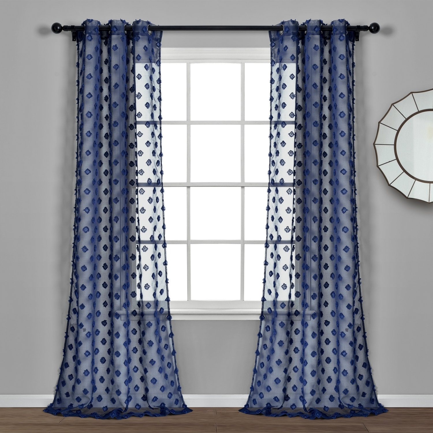 Lush Decor 16T004787 84-Inches Navy Sheer Grommet Curtain panel pair