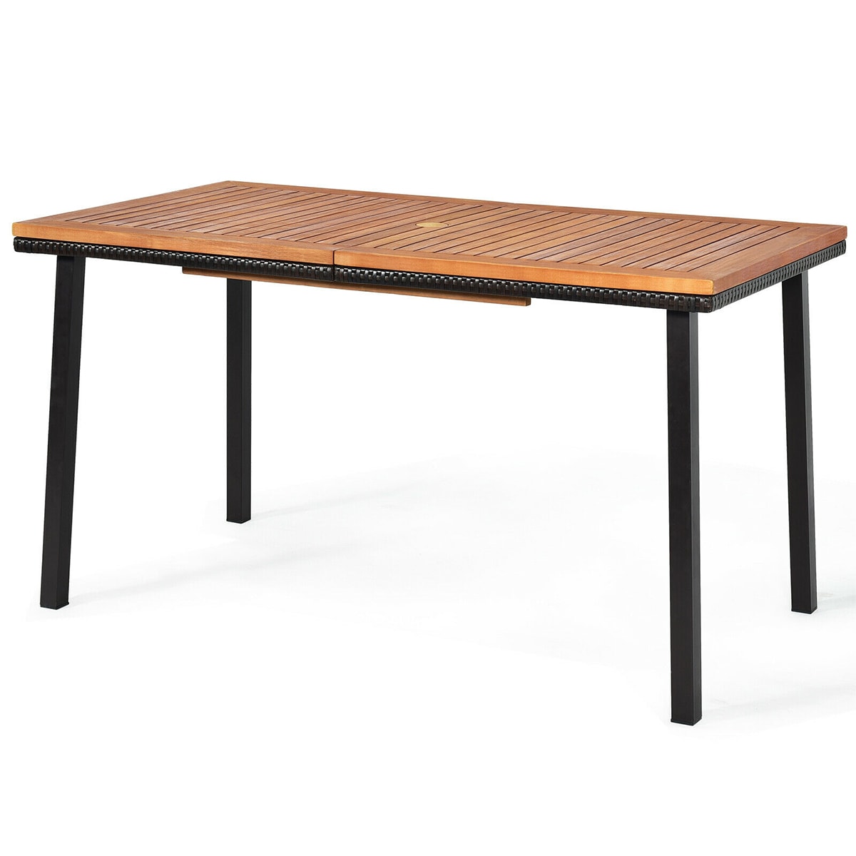 WELLFOR DOZN70691 Rectangle Outdoor Dining Table 29.5-in W x 55-in L with Umbrella Hole