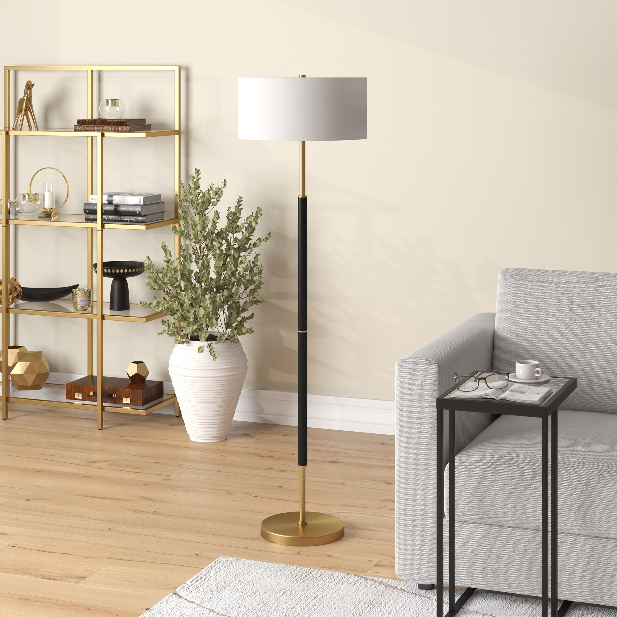 Hailey Home Simone 61.5-in Black/Brass Floor Lamp in the Floor Lamps ...