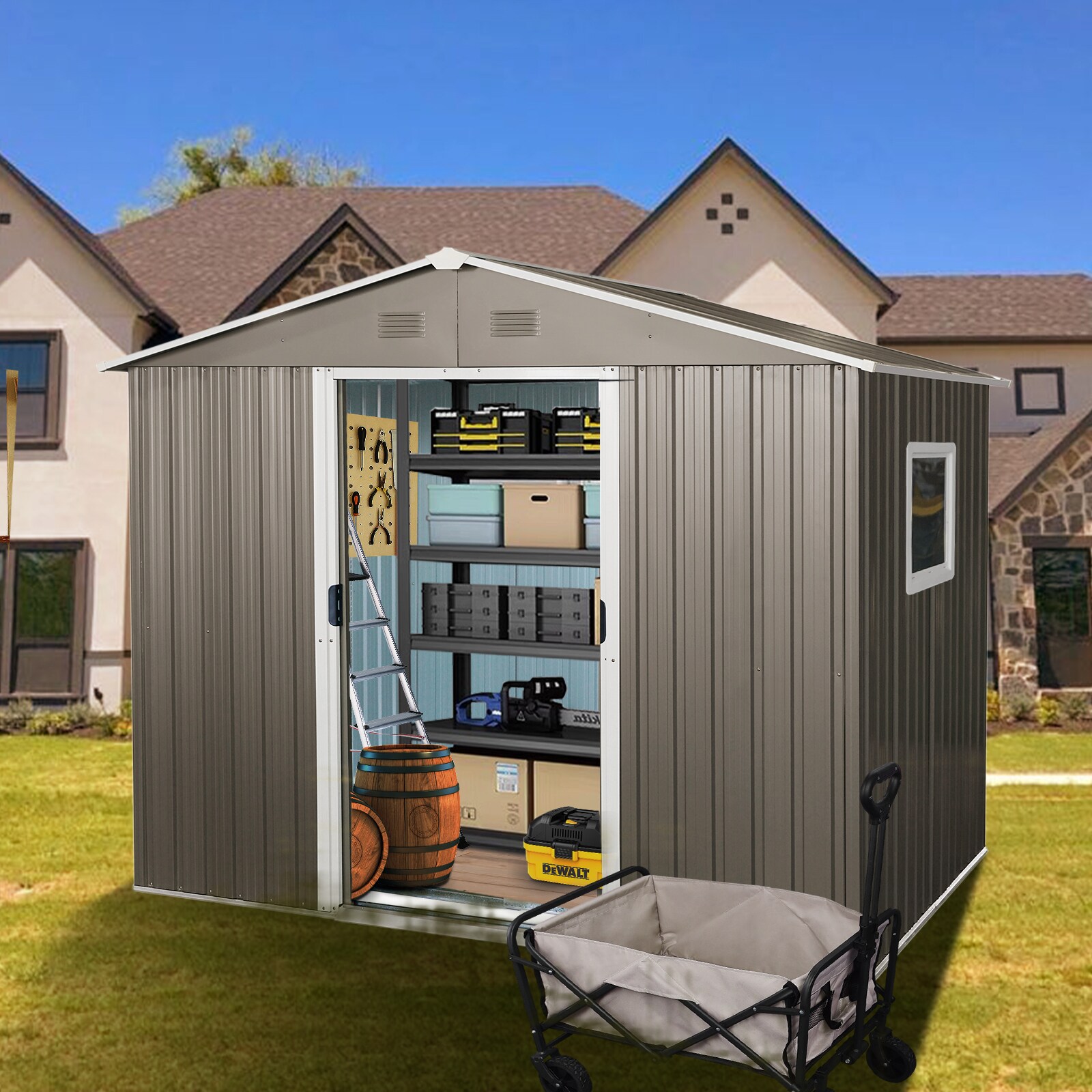 Tatayosi JL0P146761 8ft x 6ft Outdoor Metal Storage Shed with Window Grey