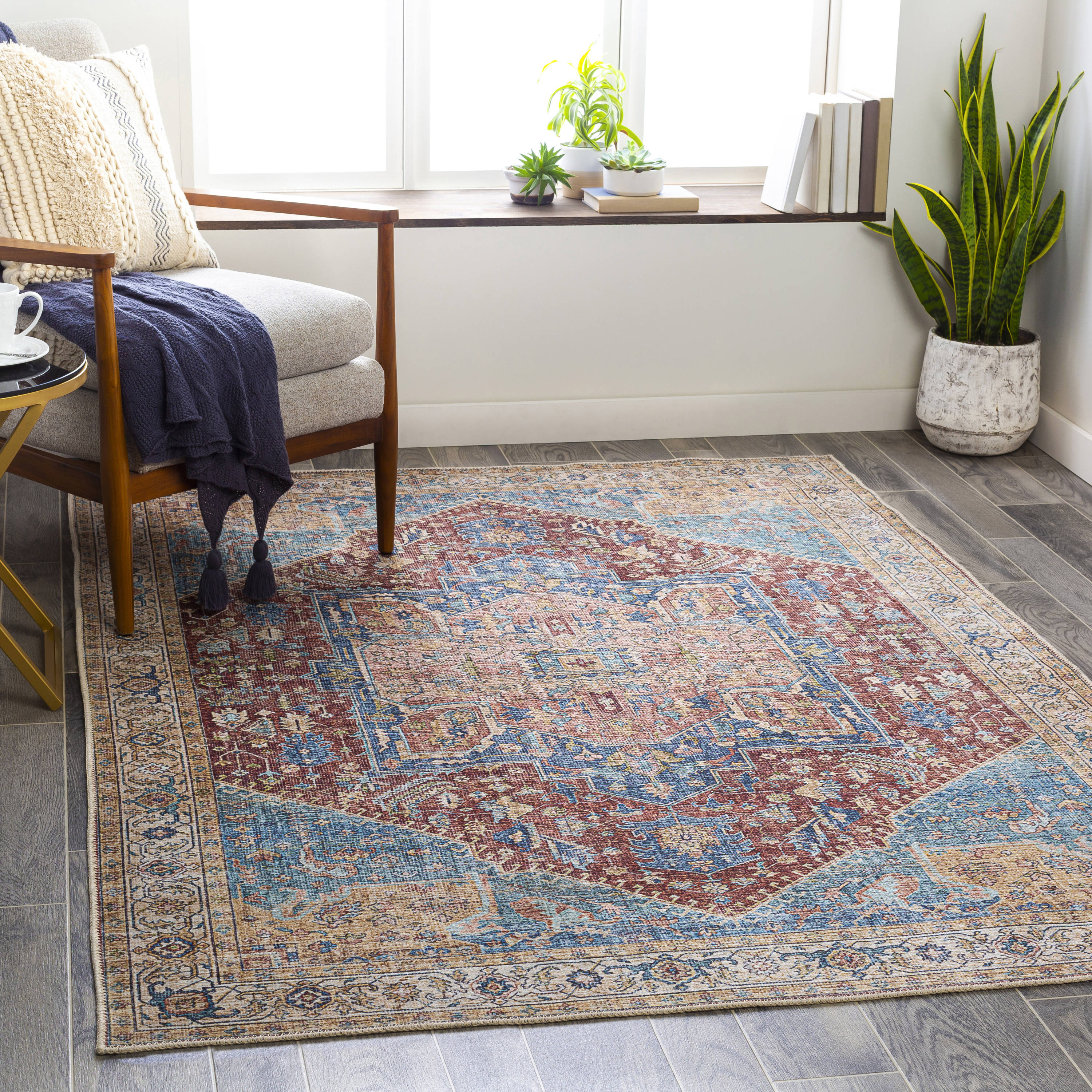Livabliss AML2310-5373 Kemer 5 X 7 (ft) Burnt Orange/Denim Indoor Medallion Oriental Area Rug