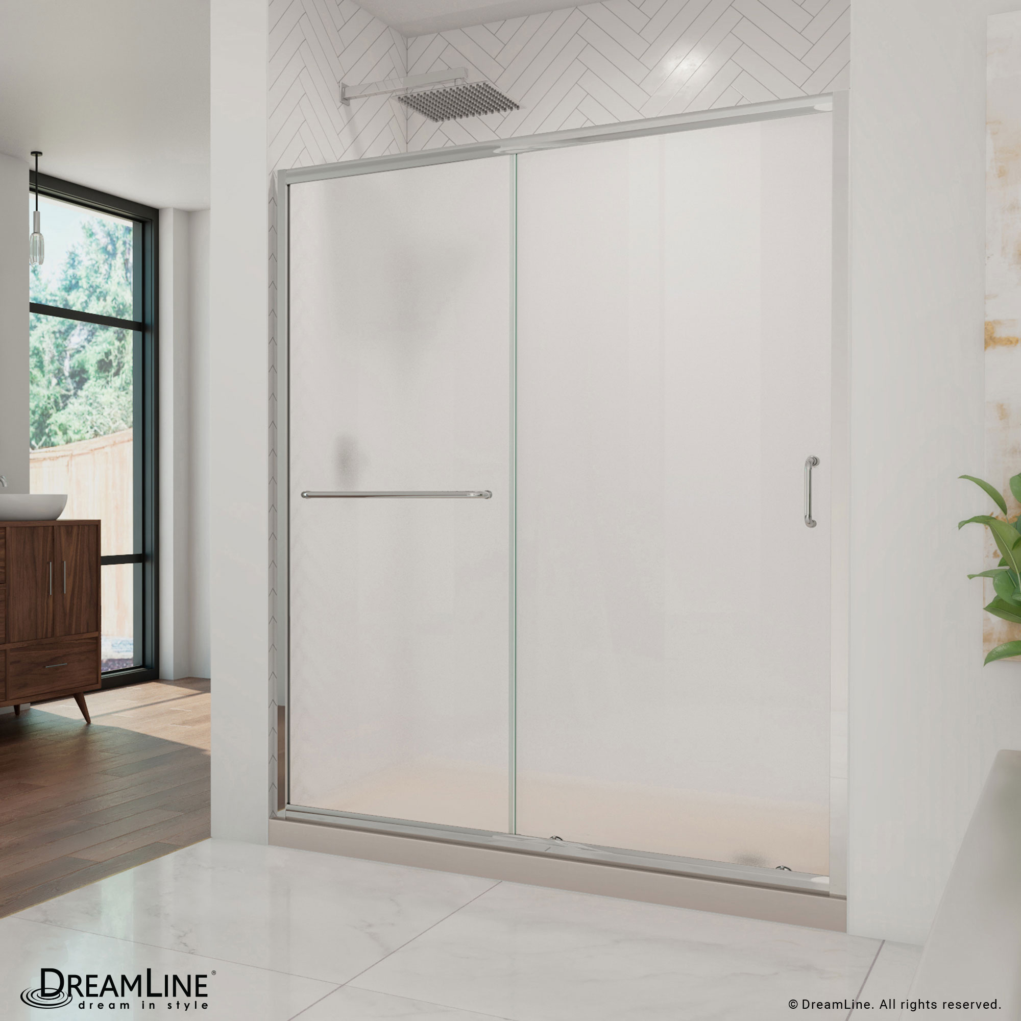DreamLine DL-6973R-22-01F Infinity-Z 2 -Piece 60-in W x 36-in L x 75-in H Rectangular Alcove shower kit ( Right Drain) Base and Door Chrome Hardware Included
