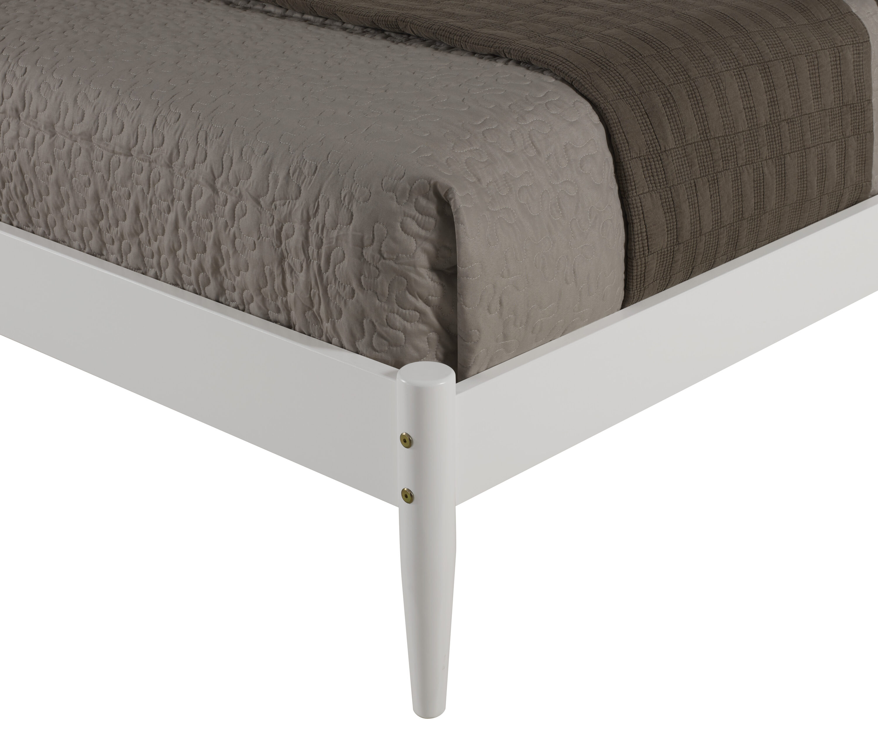 Elegant Pine Wood Queen Bed with Sleek Mid-Century Design in White