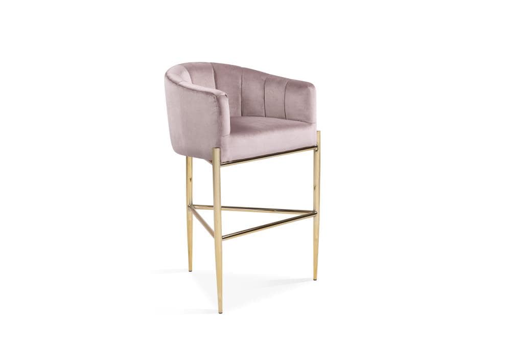 Chic Home Design FBS9486-LW Cyrene Blush Bar height Upholstered Wood Bar Stool with Arms & Back