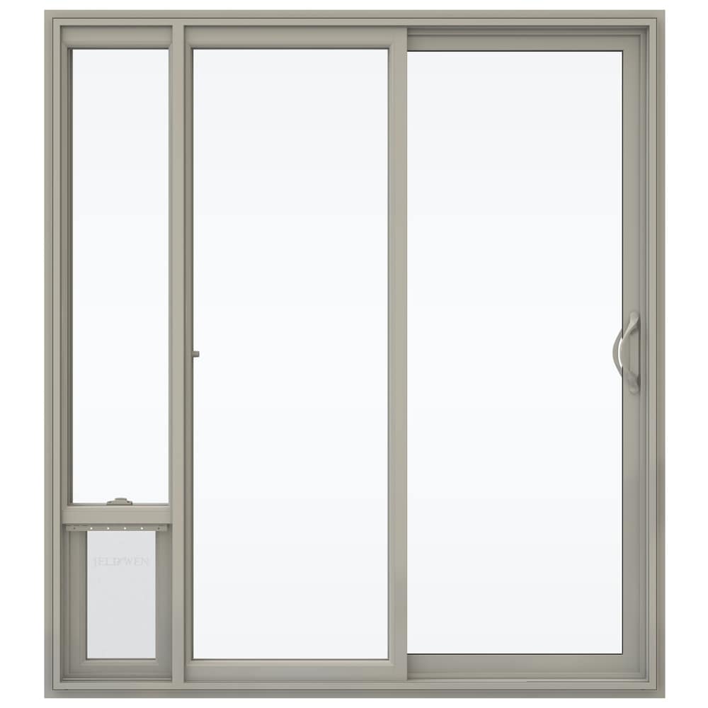 JELD-WEN 72-in x 80-in x 4-9/16-in Jamb Low-e Argon Desert Sand Vinyl Sliding Right-Hand Sliding Double Patio Door Screen Included Stainless Steel -  LOWOLJW181500137