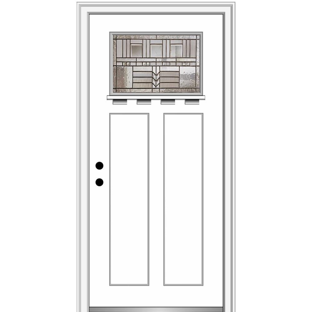 MMI DOOR ZZ3664666R 36-in x 80-in x 6-9/16-in Fiberglass Craftsman Right-hand inswing Brilliant White Painted Prehung Front Door with Brickmould Insulating core