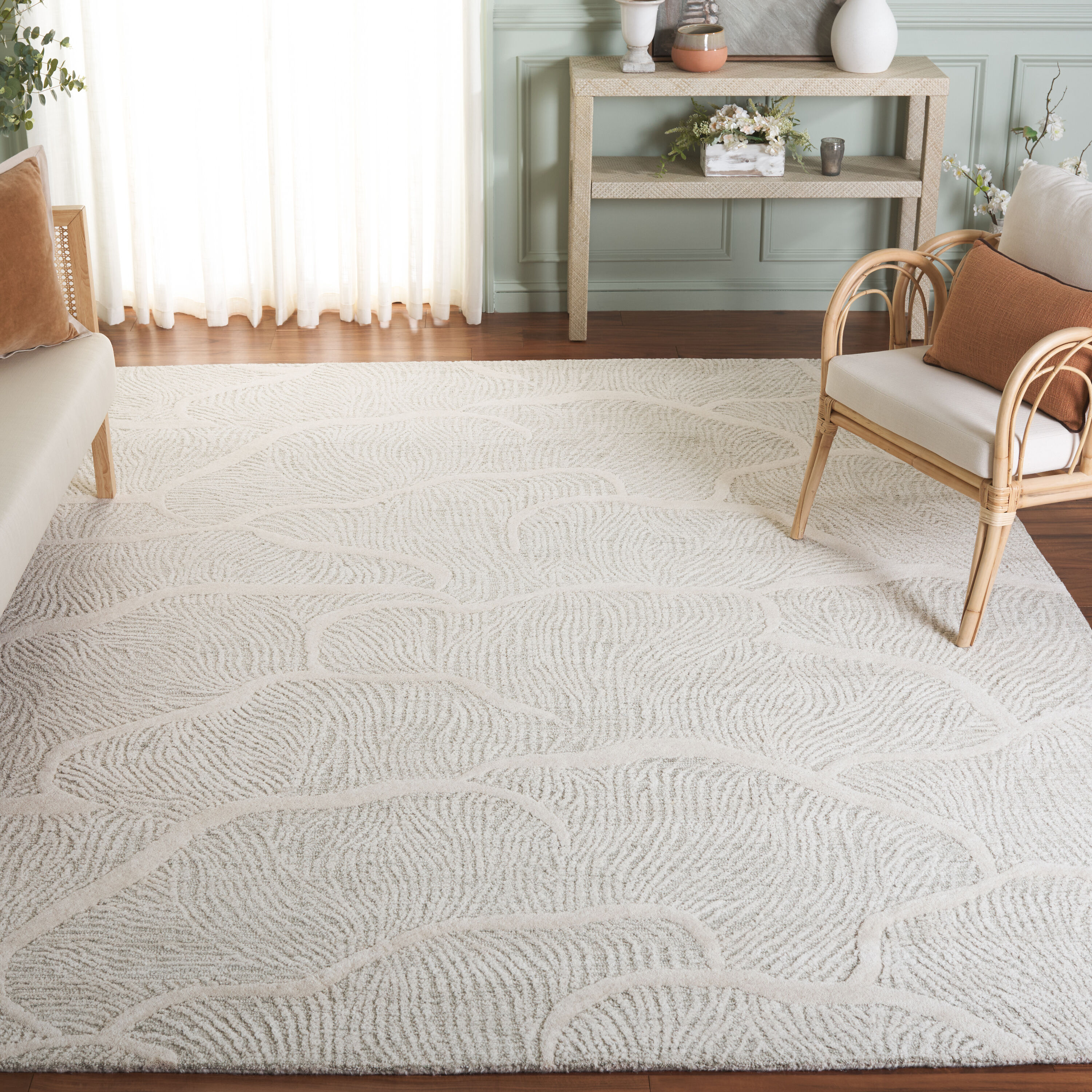  Pine 402 Sage Green/Ivory Contemporary 8ft x 10ft Large Rectangle Rug