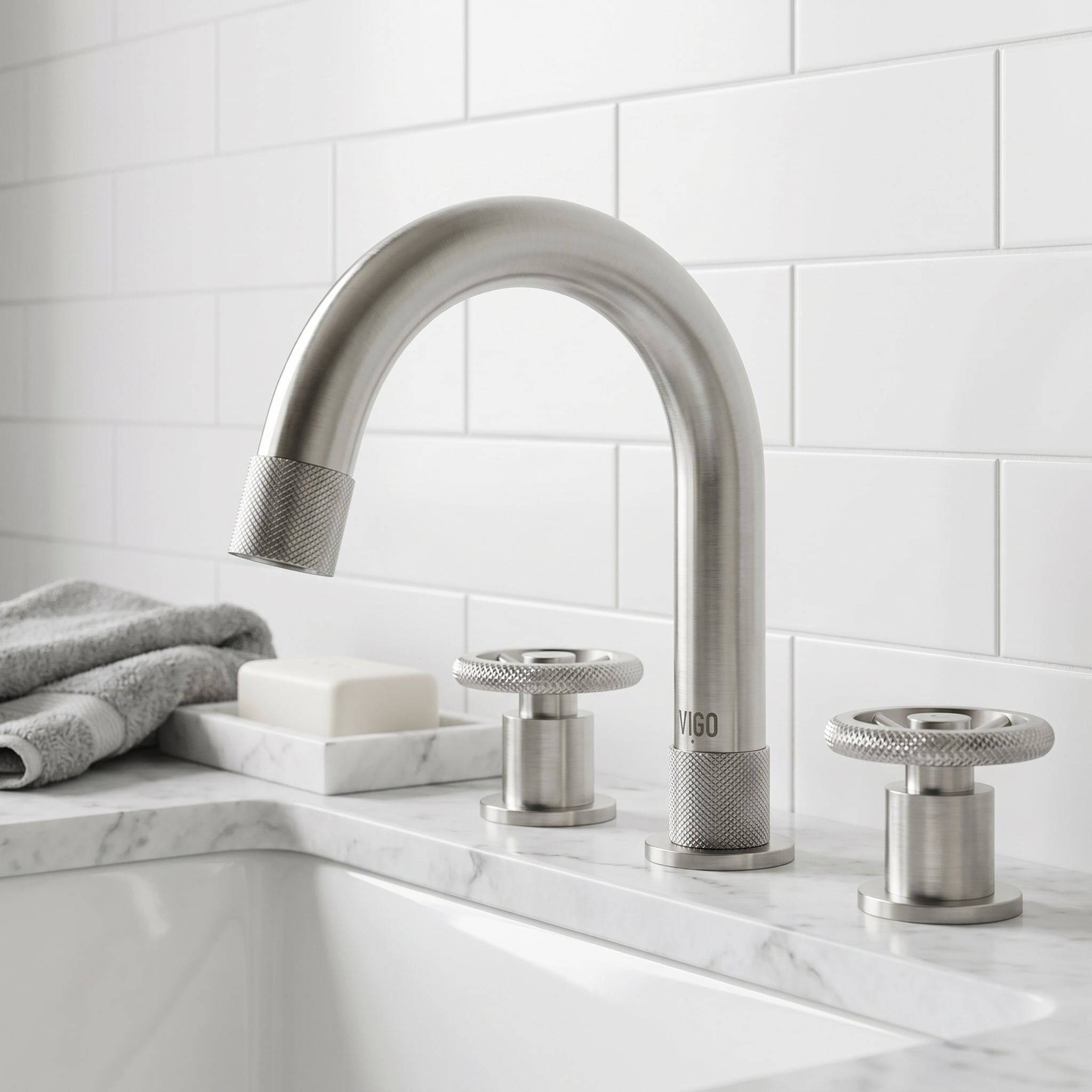 VIGO Wythe Brushed Nickel Widespread 2-handle WaterSense High-arc Bathroom Sink Faucet 3 -Pack