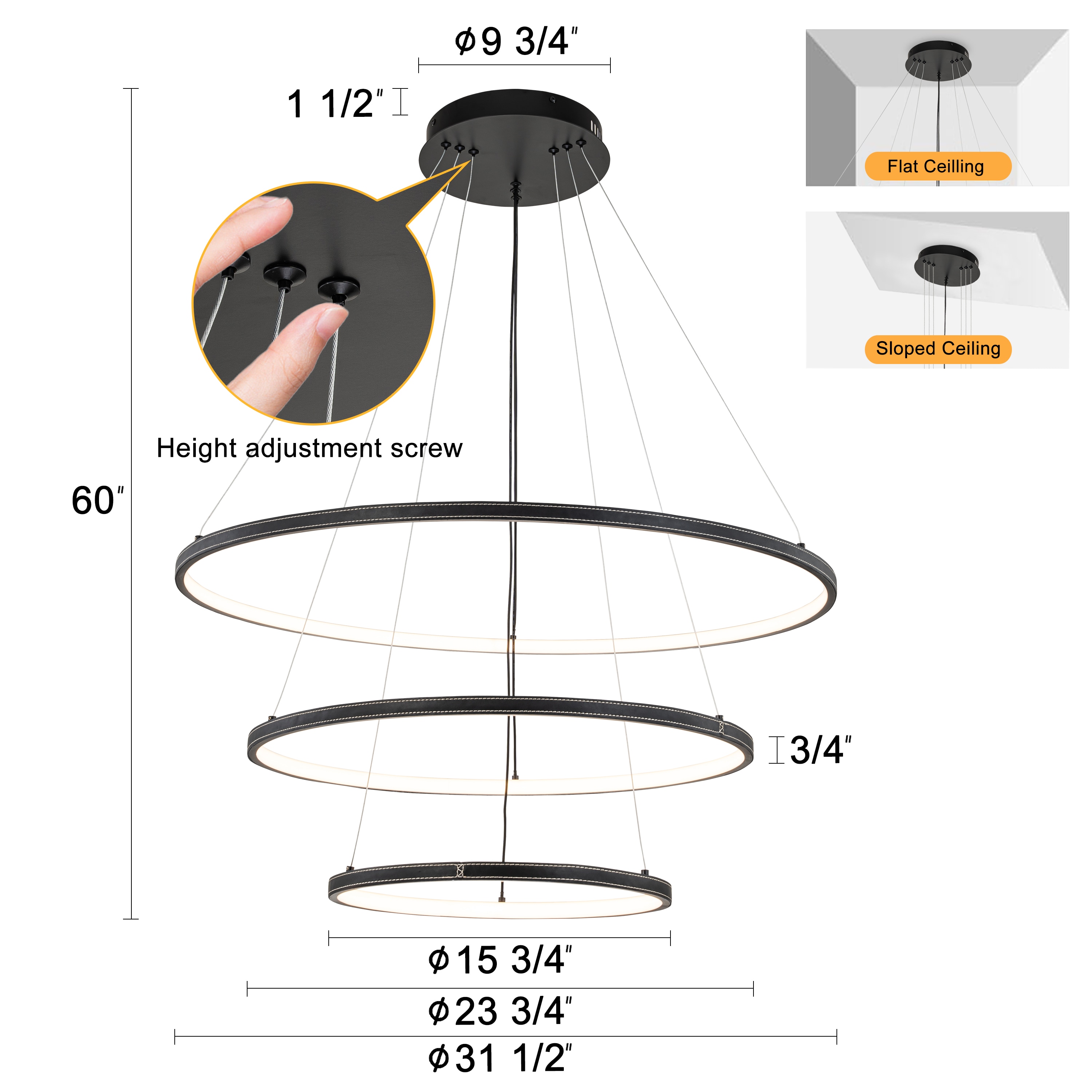 C Cattleya 3-Light Black Modern/Contemporary Led Chandelier LCA2408-H ...