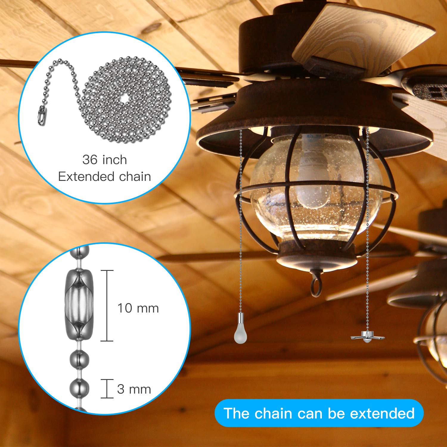 Oyezvary 6 Combo Ceiling Fan Pull Chain Set Including 6Pcs Beaded Ball ...