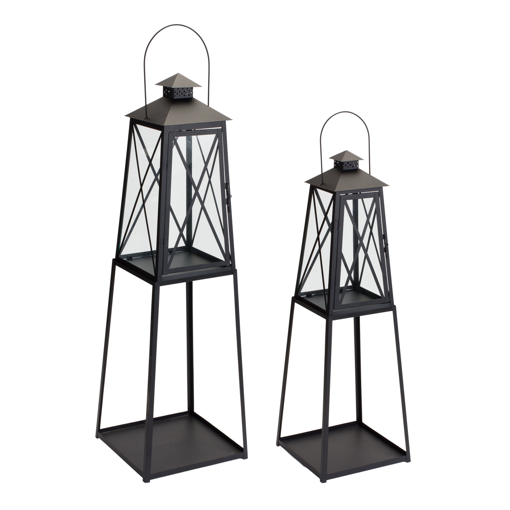 Melrose International Traditional Metal Lantern with Tapered Stand (Set of 2)