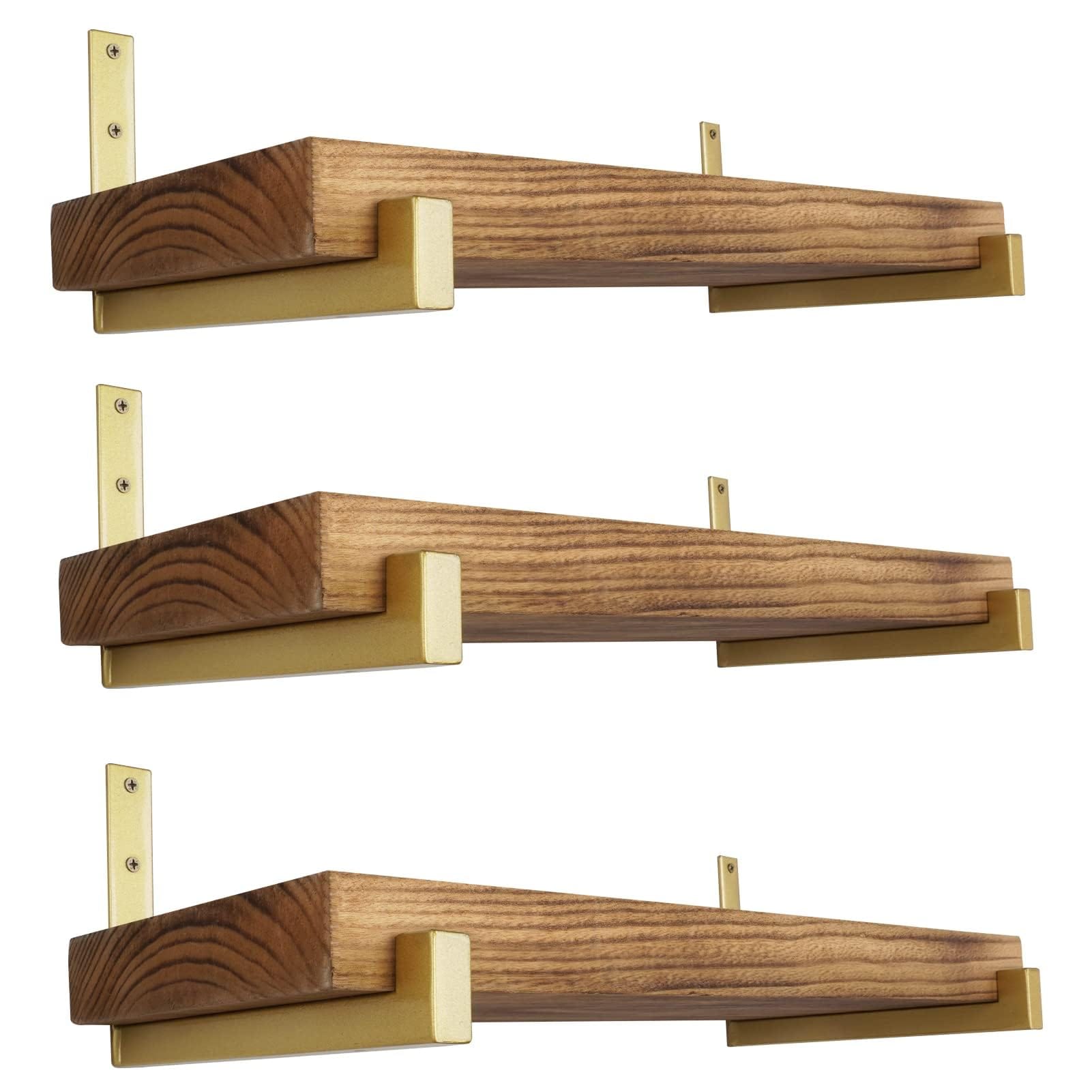 UUDULY  6 pack heavy duty gold shelf brackets wall mounted industrial farmhouse floating shelf supports with lip fits 12 inch boards includes