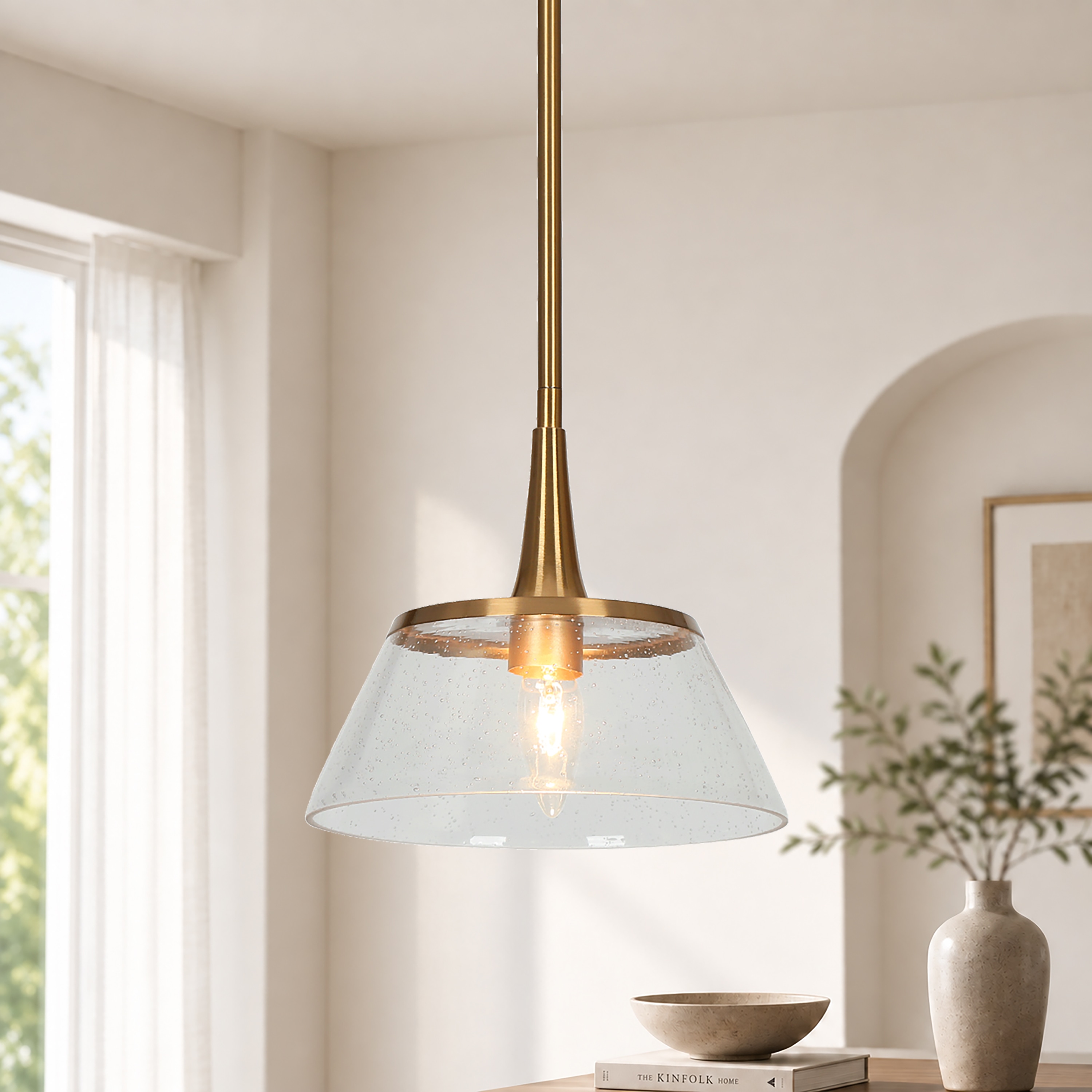 LNC Quoridan 1 -Light Polished Gold Modern/contemporary Seeded glass Dome Mini Hanging Pendant Light