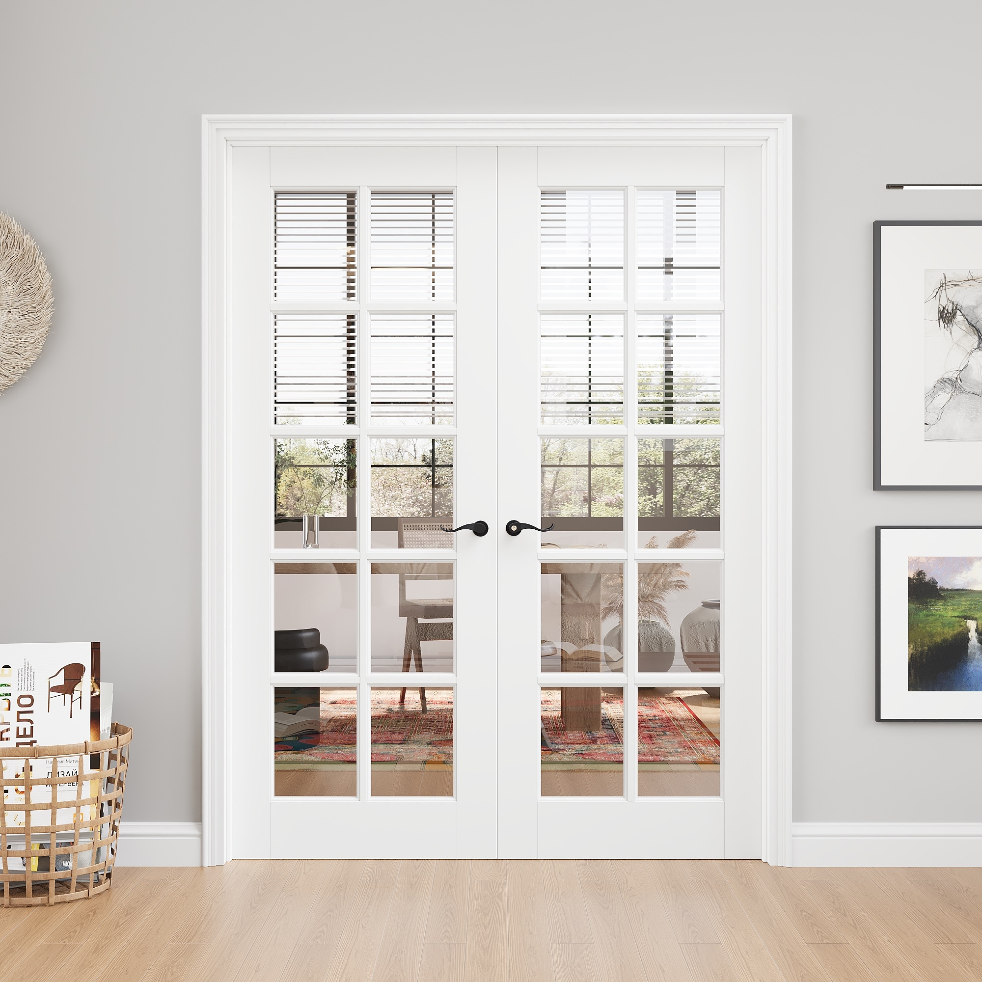 JUJUBON 56-in x 80-in White MDF 10-lite Clear Glass Slab Interior