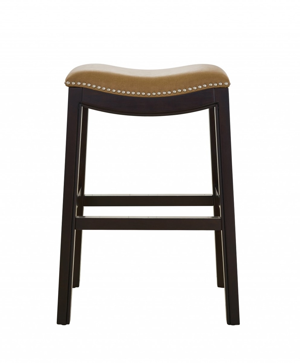 HomeRoots Espresso 25.5 in H Counter height Saddle Seat Wood Backless Bar Stool in the Bar Stools department at Lowes