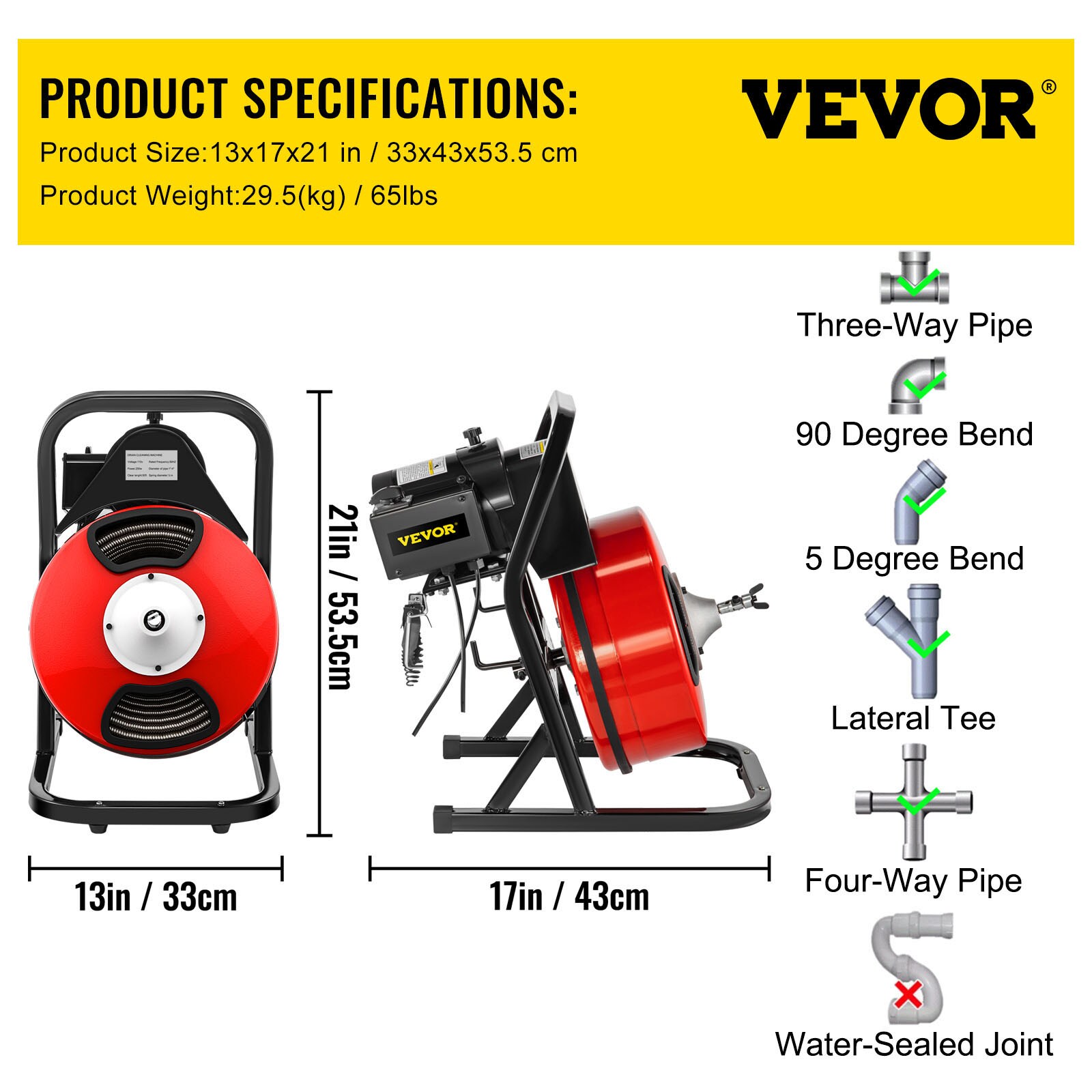 1/2 inch by 50 feet Compact Electric Drain Cleaner Drum Auger Snake (1 to  4 pipes) with Built-in GFCI and many Accessories