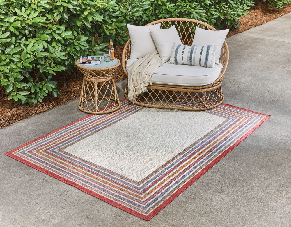 allen + roth Outdoor 8 X 10 (ft) Red Indoor/Outdoor Border Mid-century  Modern Area Rug in the Rugs department at
