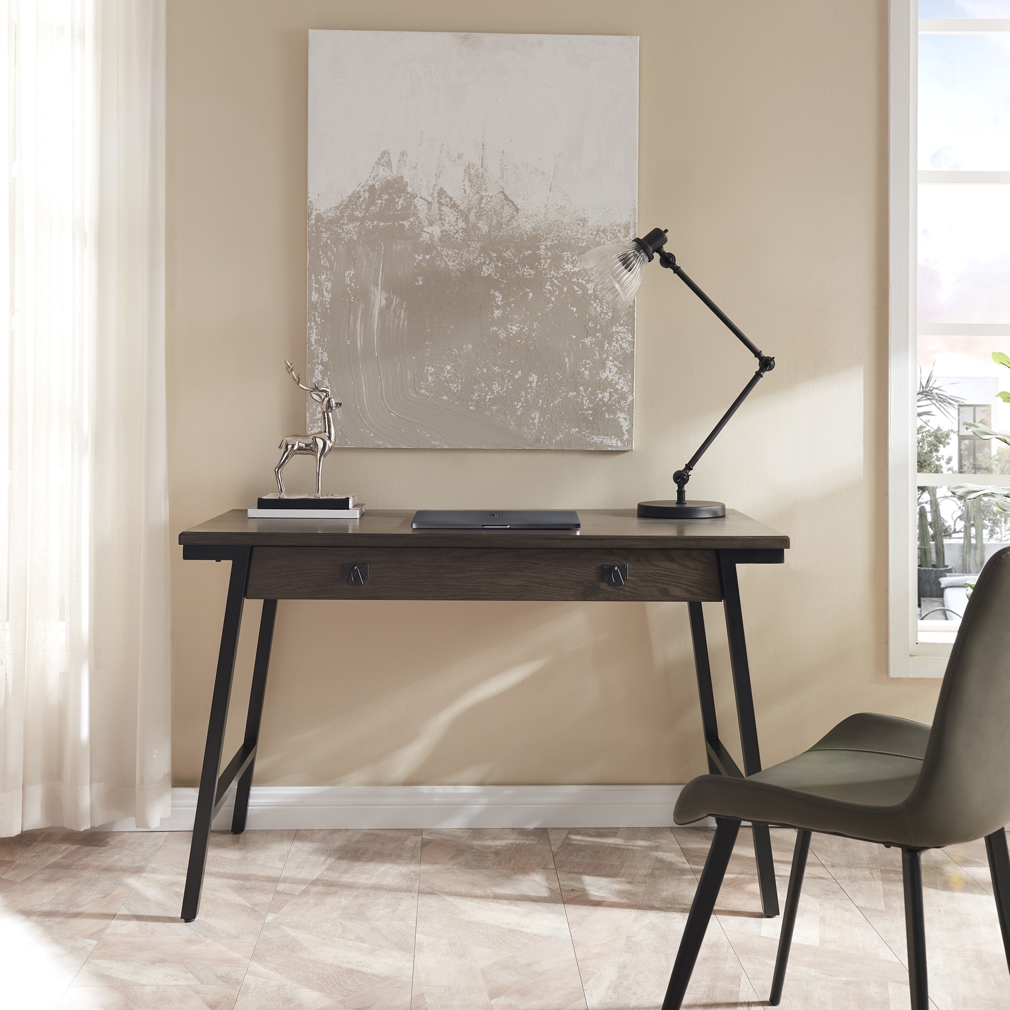 Empiria Medium Gray and Matte Black Poplar Wood Desk with Keyboard Tray