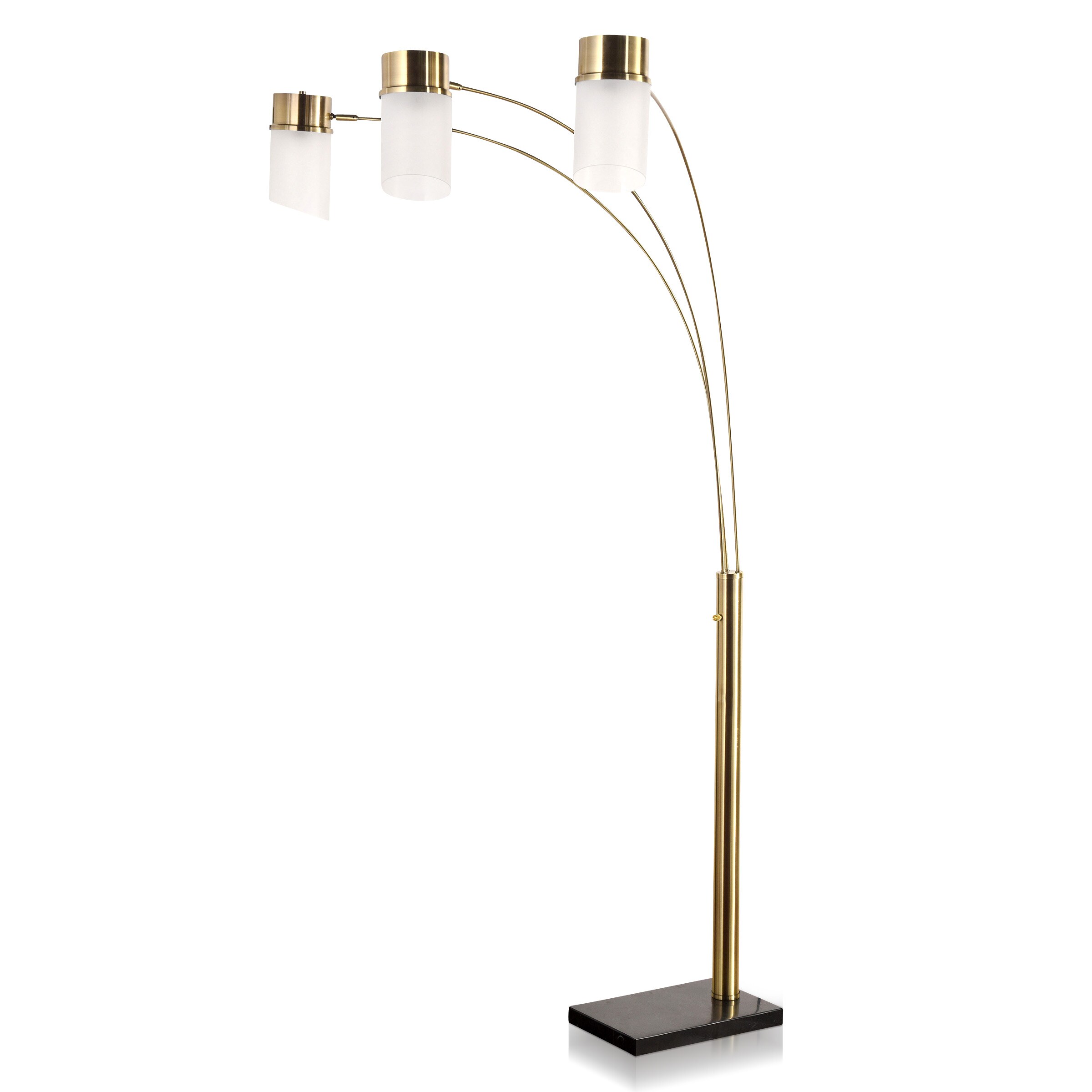 StyleCraft Home Collection L74068DS Rosalind 85.5-in Antique Brass, White Frosted Glass, Black Marble Standard Floor Lamp with Glass Shade
