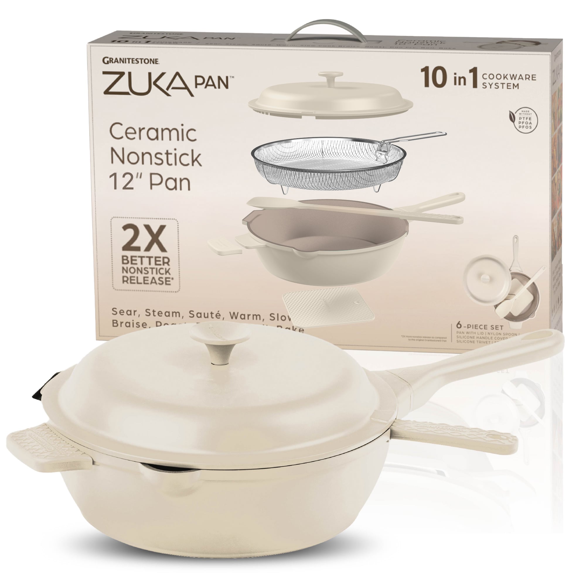 GraniteStone Diamond 6022 6 -Piece 12-in Ceramic Cooking pan with Lid