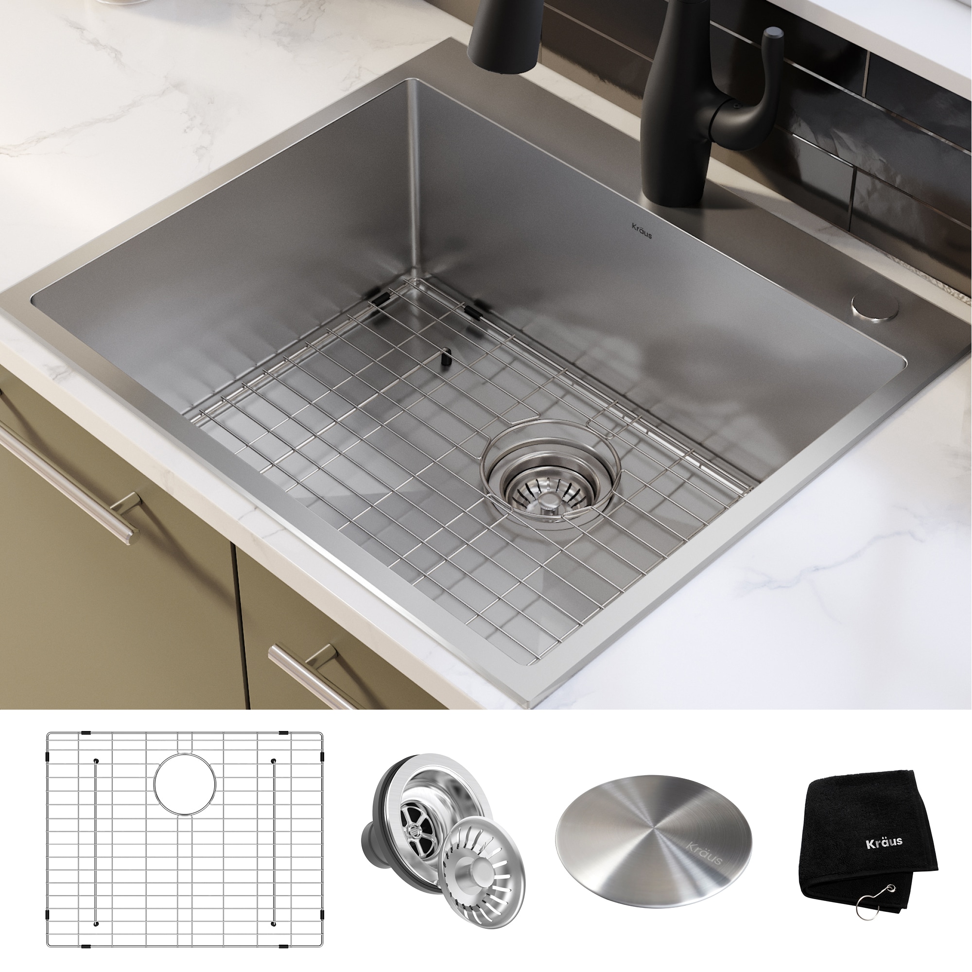 Kraus KHT301-25 Standart PRO Drop-in or undermount 25-in x 22-in Stainless steel Single bowl 2-Hole 16 -Gauge Kitchen Sink