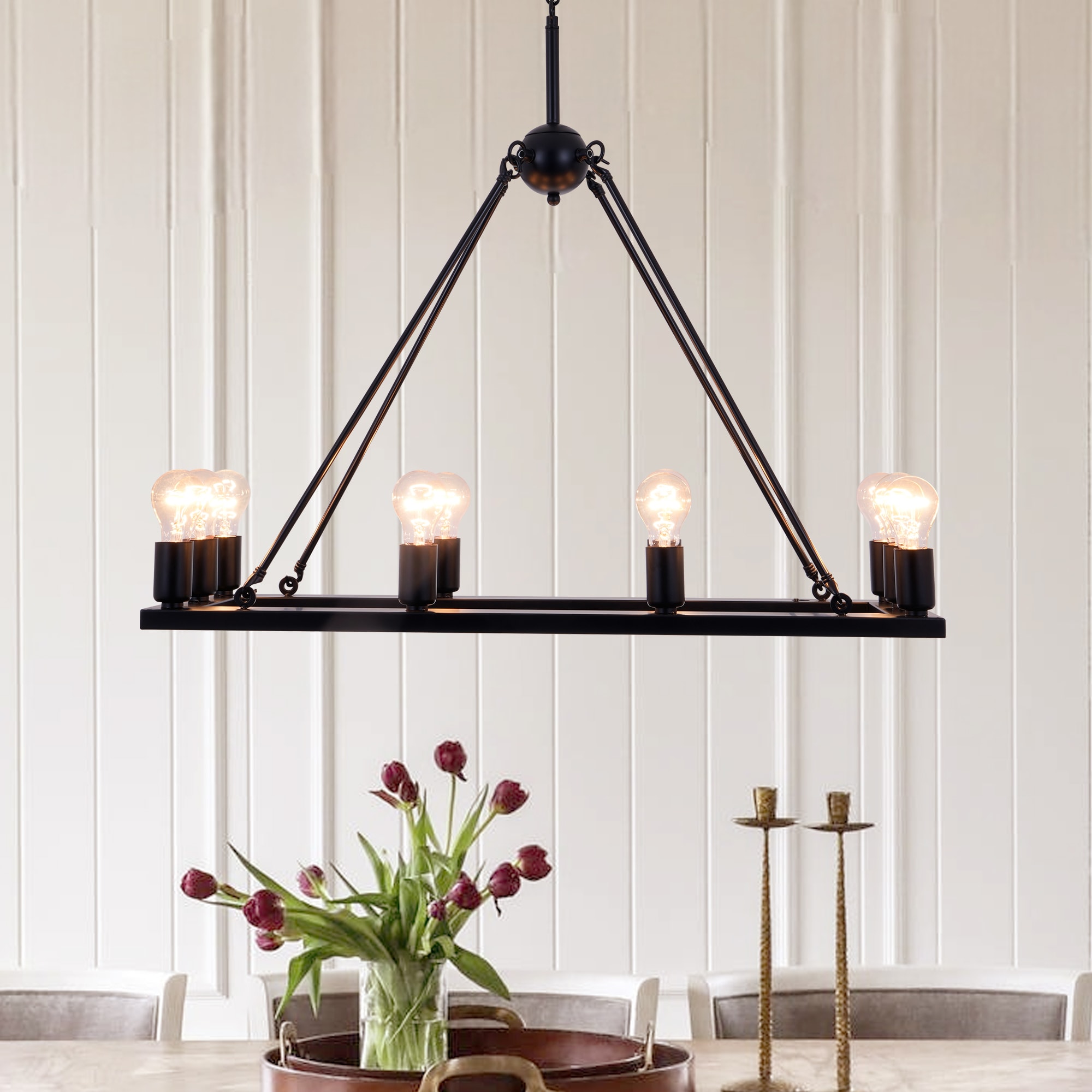 EFPERFECT 31-inch Iron Rustic Rectangular 10-Light Oil Rubbed Black Farmhouse Chandelier for Bedroom Dining Room Kitchen Living Room