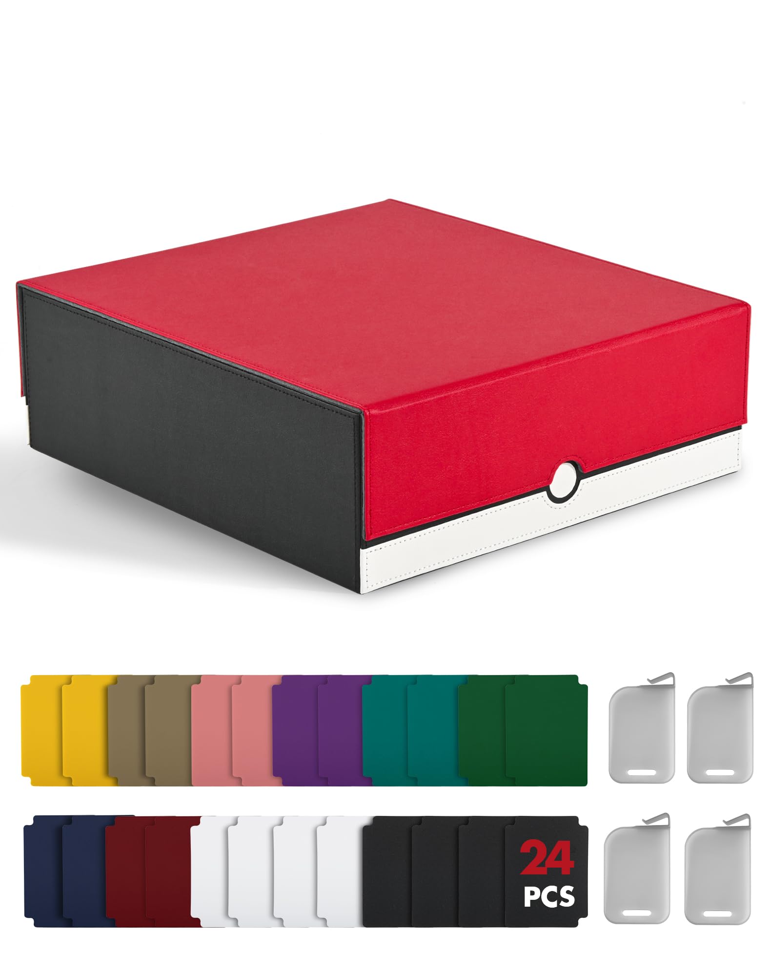 LAIFUCAM  Card Storage Case Holds 3200 Cards with 4 Stoppers and 24 Dividers Organizer for Trading Card Games Magic Sports Yugioh Pokemon Red