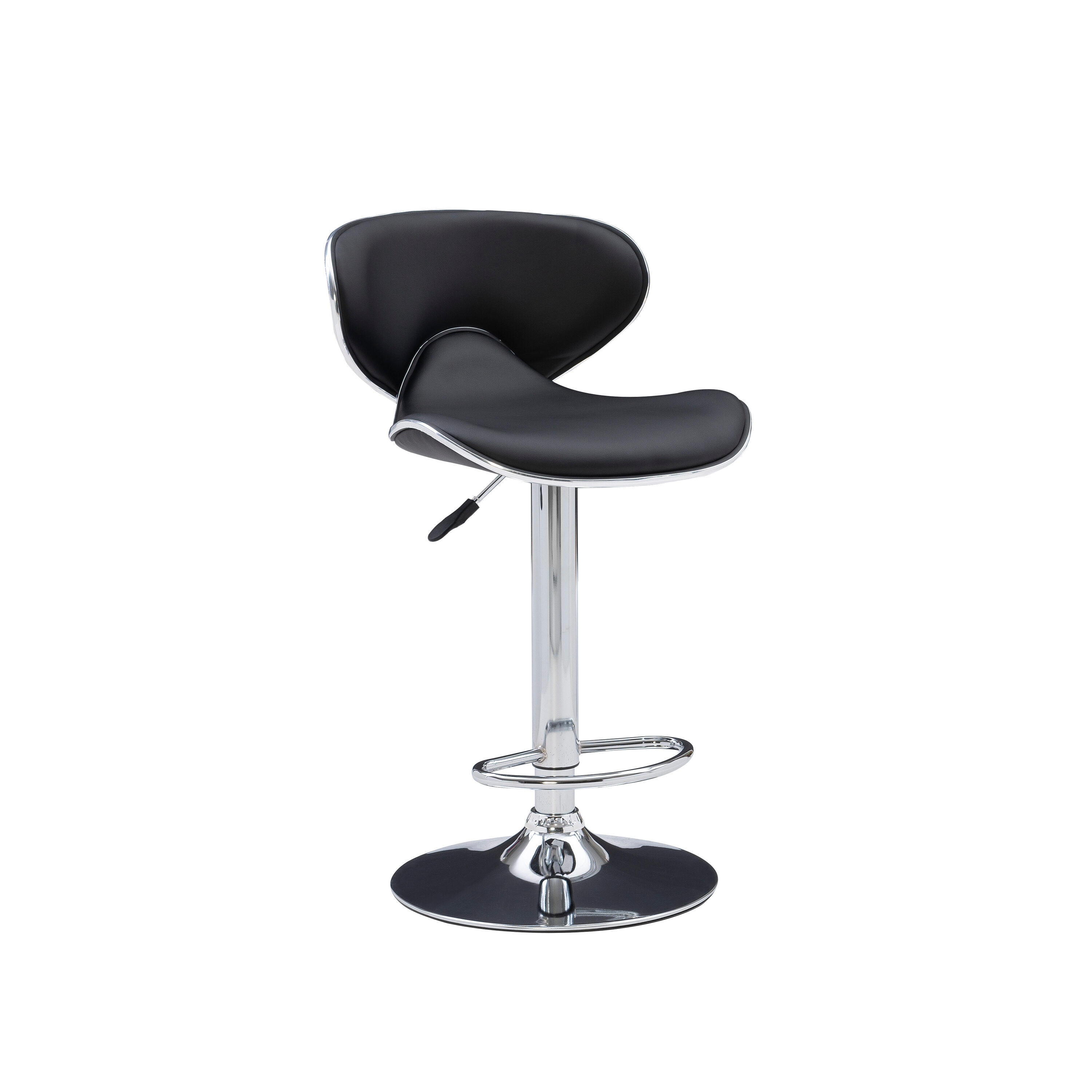 Adjustable Swivel Bar Stool in Black Faux Leather and Chrome