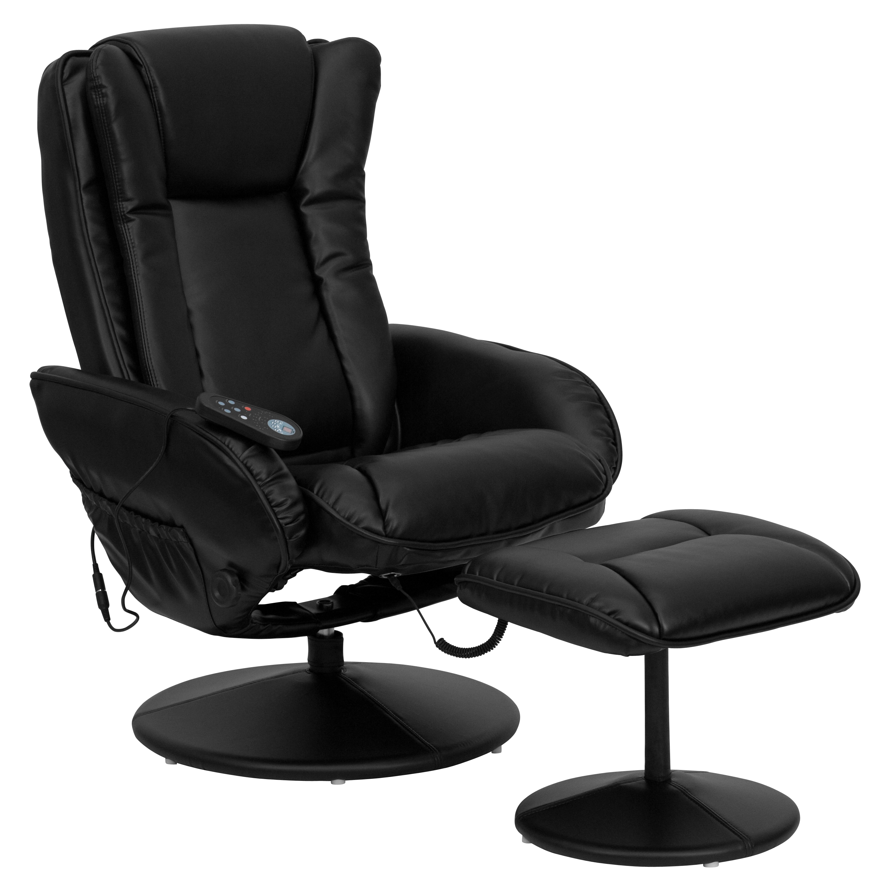 Black Faux Leather Upholstered Swivel Massage Chair with Ottoman Set | - Flash Furniture 847254015851