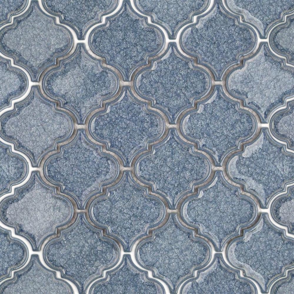 Artmore Tile EXT3RD100192 Graeco Blue 10-in x 11-in Polished Glass Patterned Arabesque Mosaic Wall Tile ( 0.71-sq ft Piece )