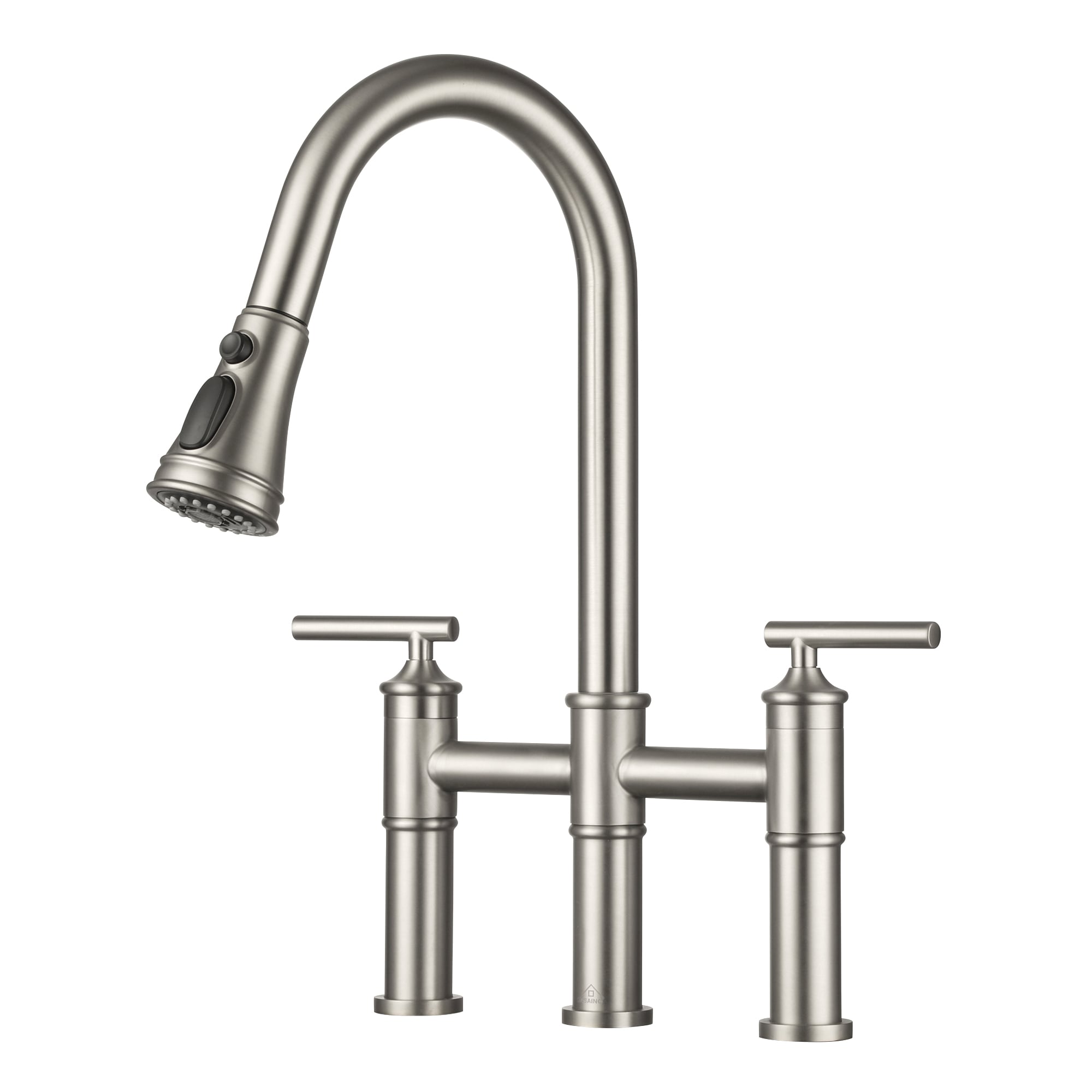 CASAINC CASA02GP05NS Brushed Nickel Double Handle Deck-mount Bridge Kitchen Faucet with Sprayer