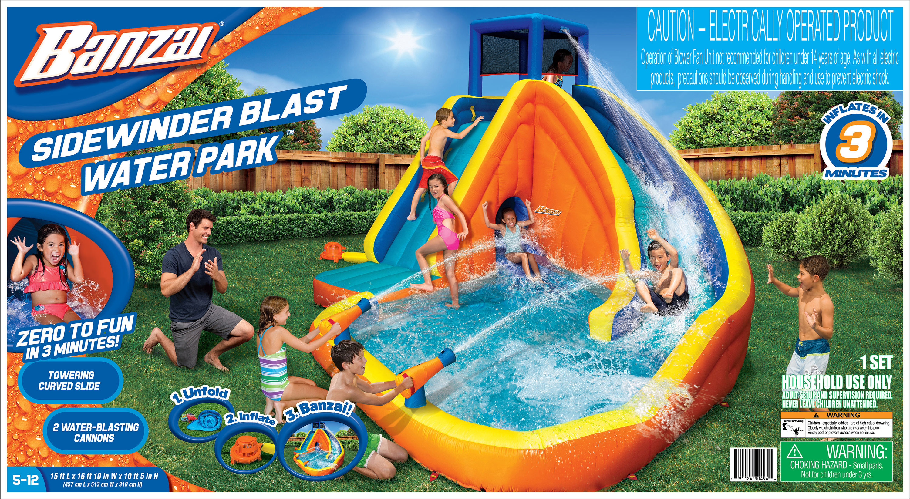 Banzai Banzai Sidewinder Falls Inflatable Water Park Play Pool Slide With Water Cannons At